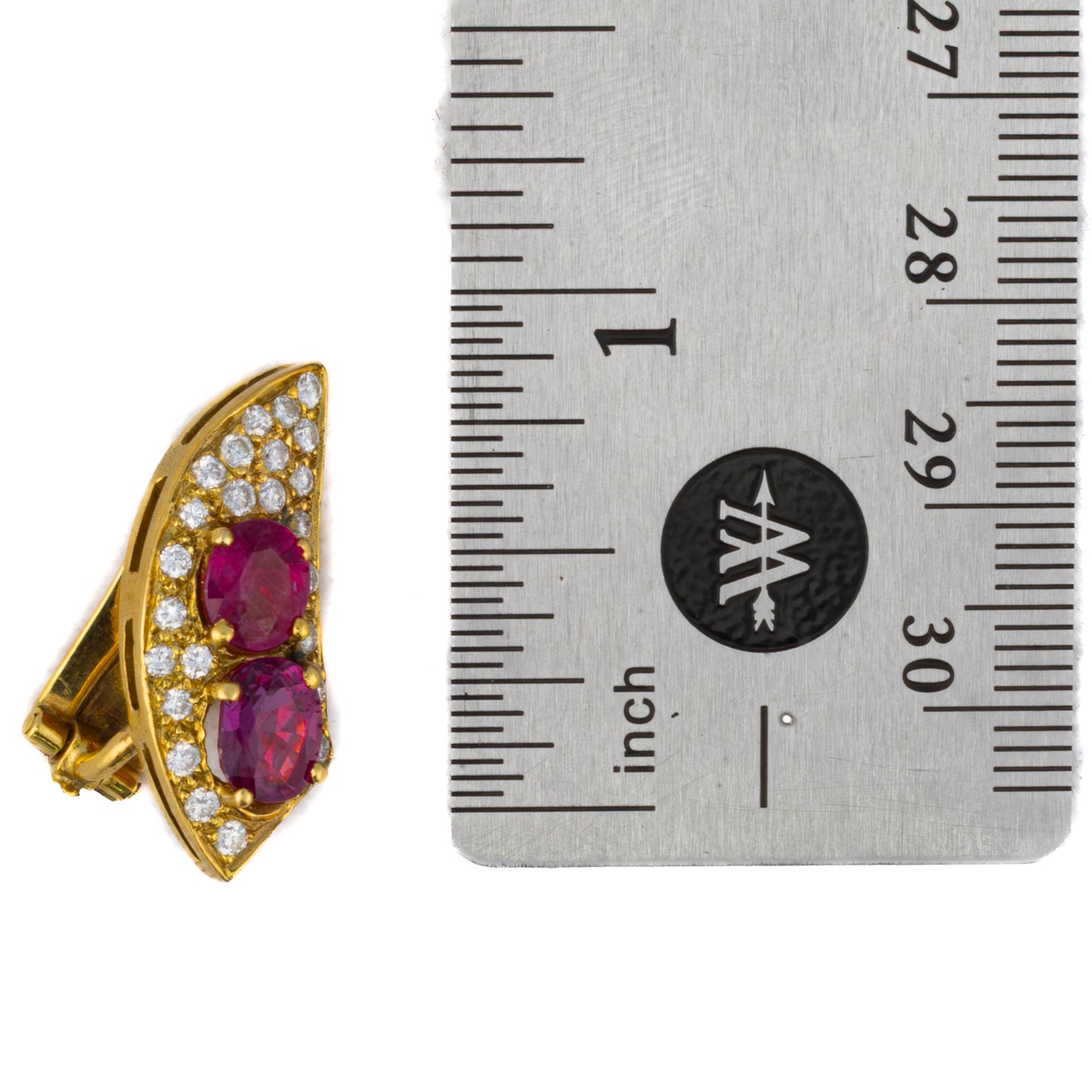 Vintage Gold Diamond and Ruby Crescent Earrings