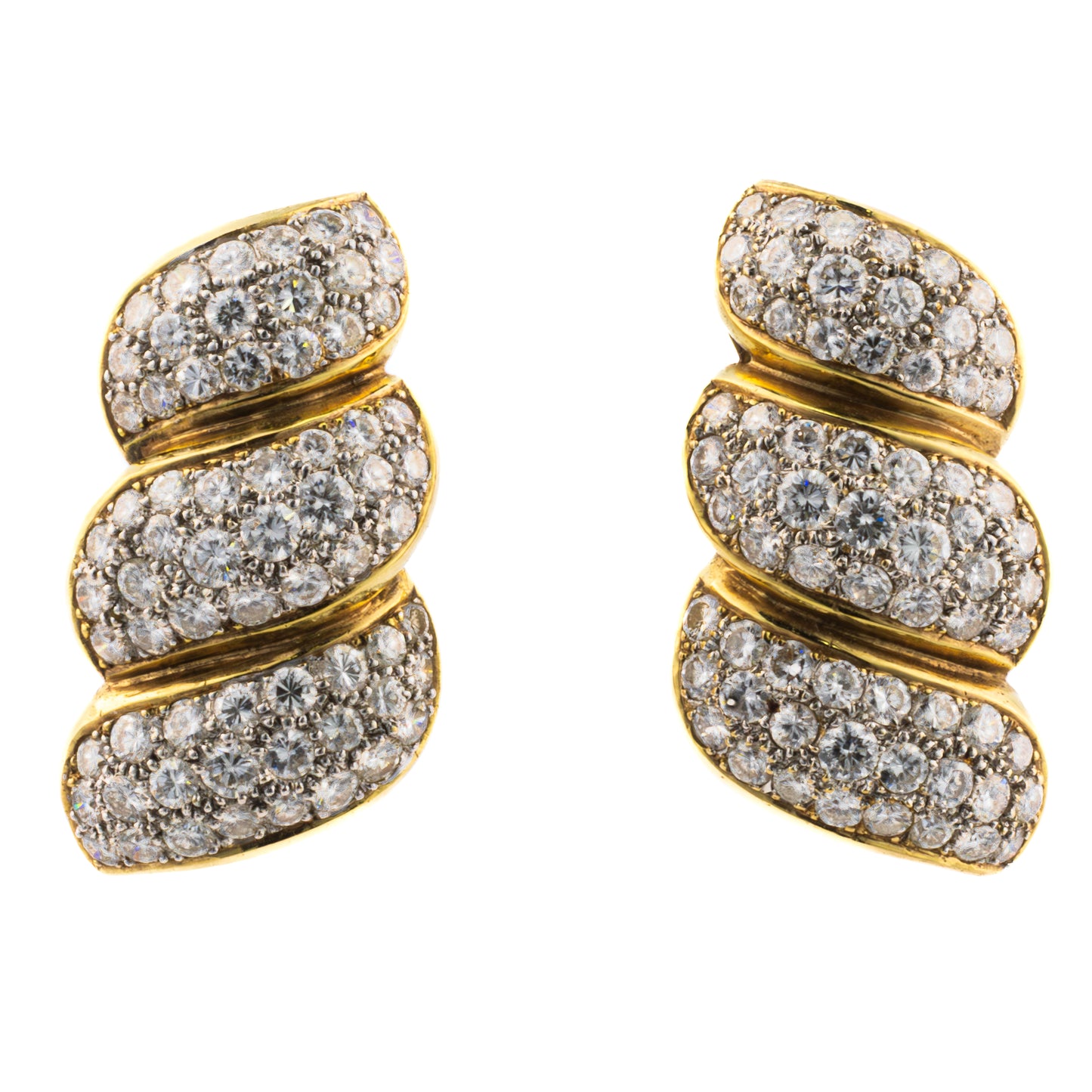 Diamond Pavé Triple Row Earrings in 18 Karat Gold