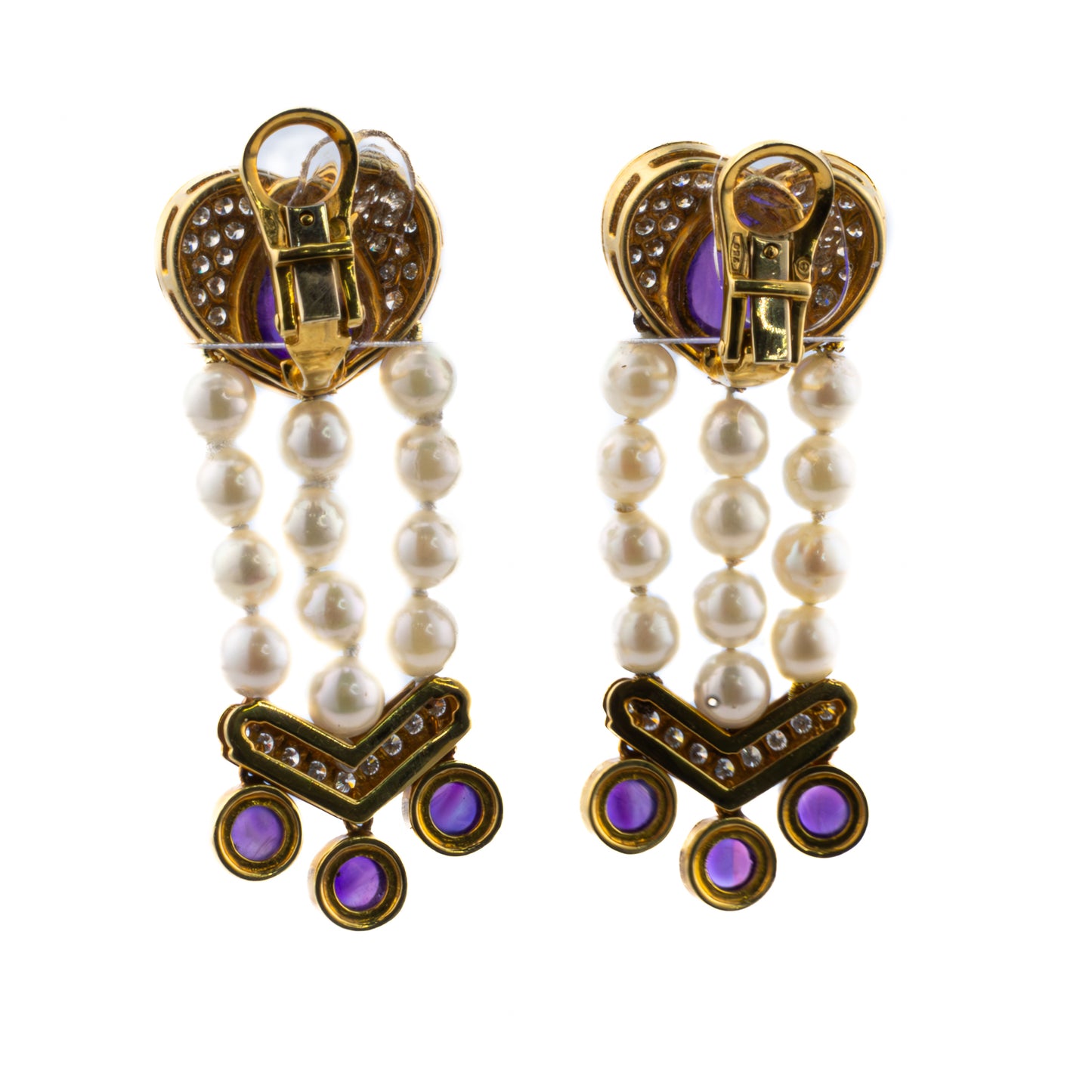 Cabochon Amethyst and Pearl Heart Shaped Drop Earrings