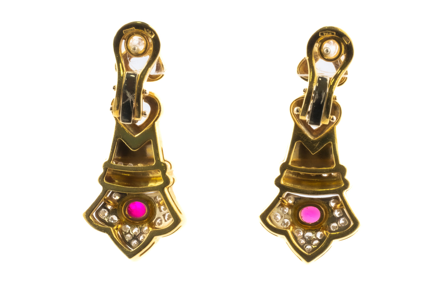 Cabochon Ruby & Diamond Earrings
