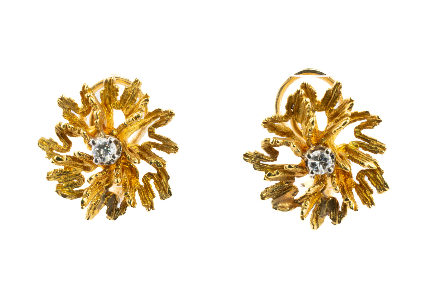 Textured Flower Diamond Stud Earrings
