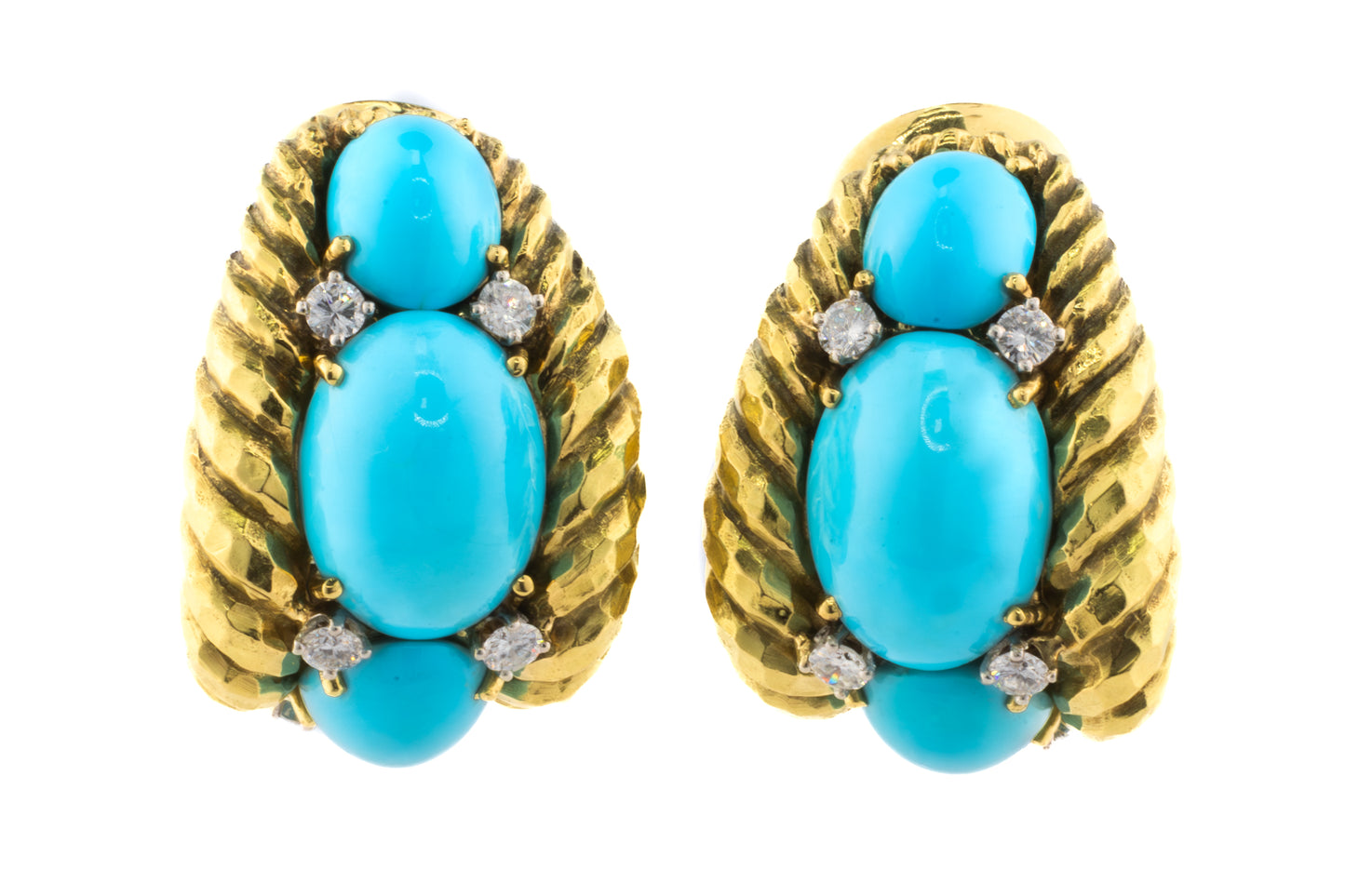 David Webb Diamond and Turquoise Gold Earrings