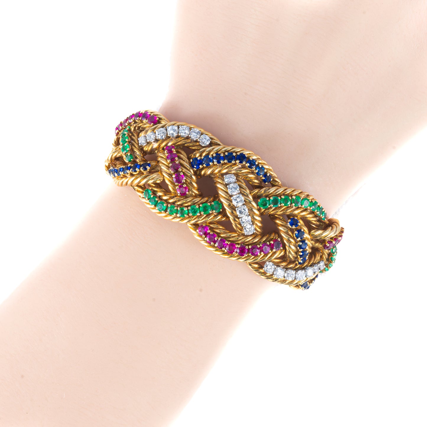 Boucheron Multigem and Diamond Braided Gold Bracelet