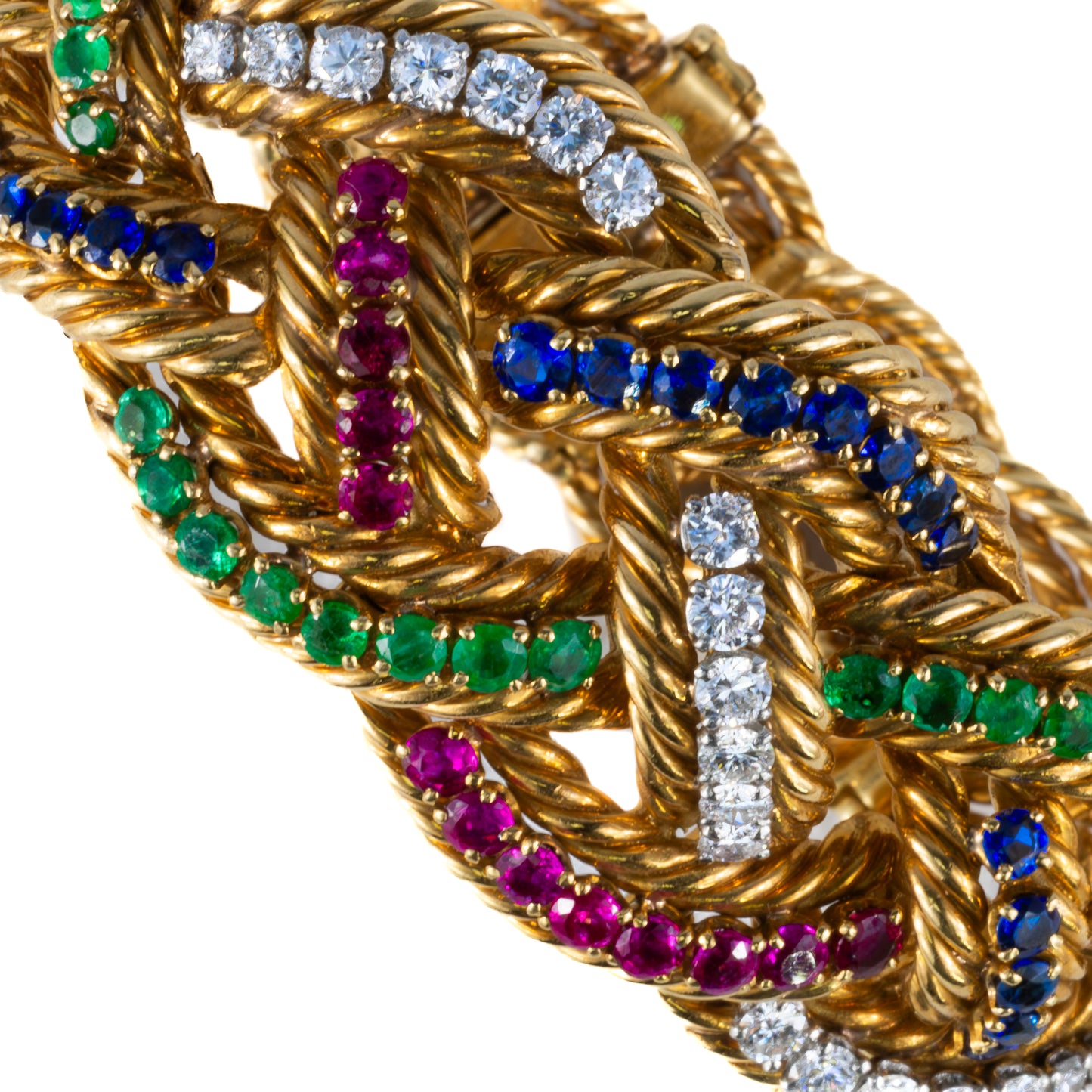 Boucheron Multigem and Diamond Braided Gold Bracelet