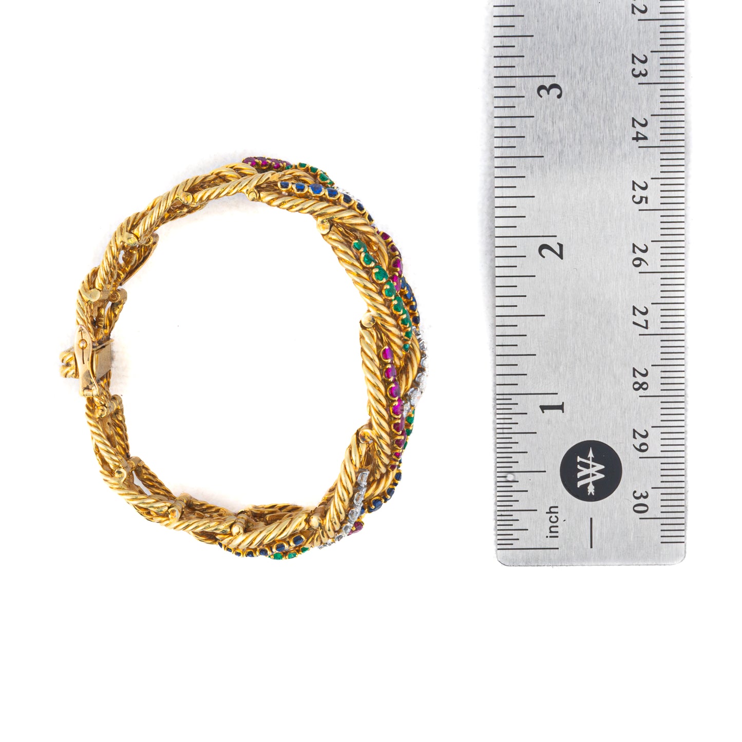 Boucheron Multigem and Diamond Braided Gold Bracelet