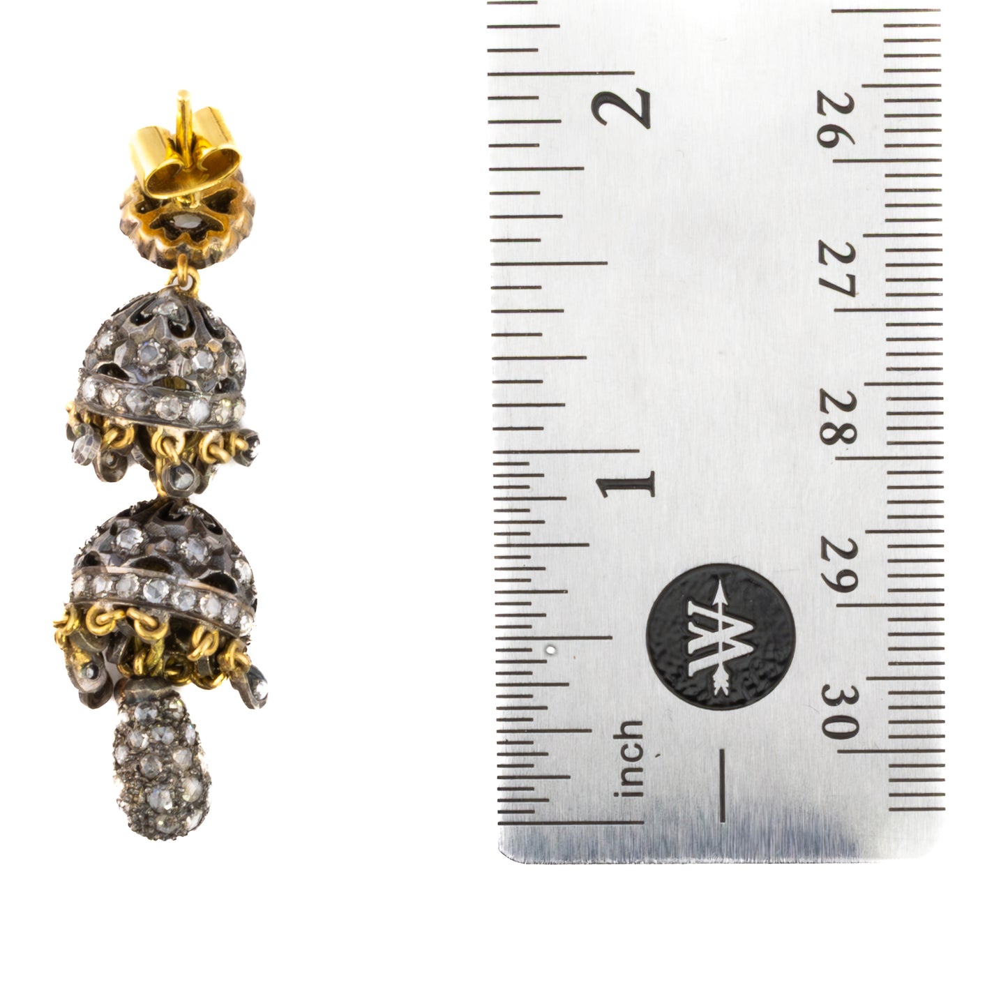Antique Rose Cut Diamond Chandelier Earrings in Silver and Gold