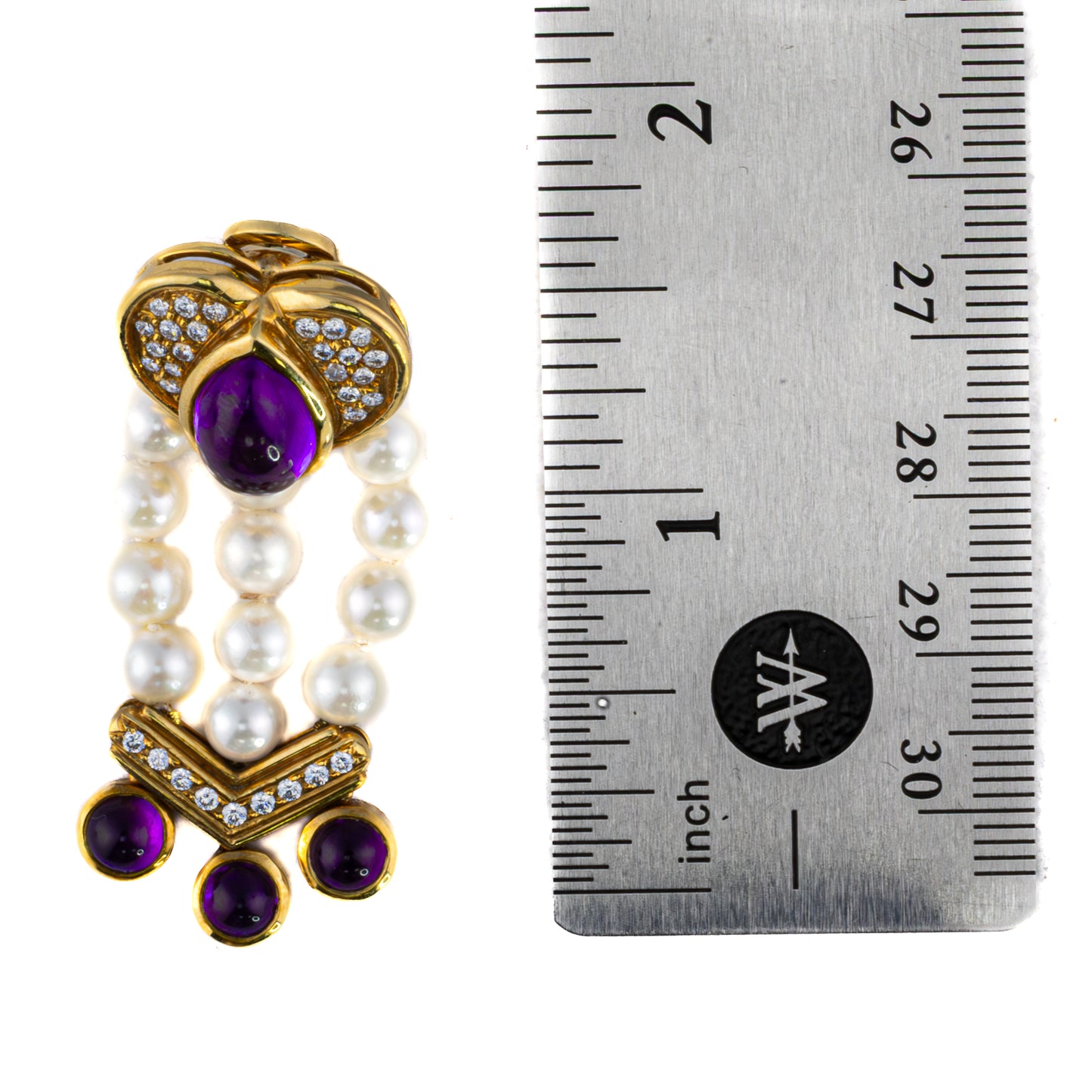 Cabochon Amethyst and Pearl Heart Shaped Drop Earrings