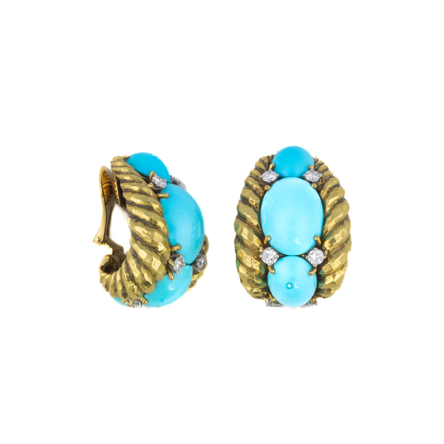 David Webb Diamond and Turquoise Gold Earrings