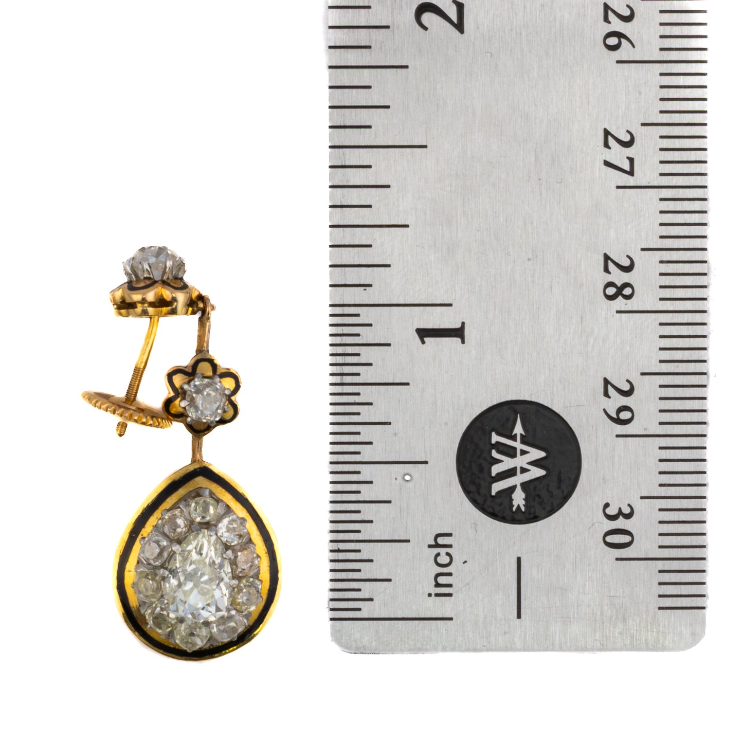 Victorian Antique Cut Diamond & Enamel Earrings