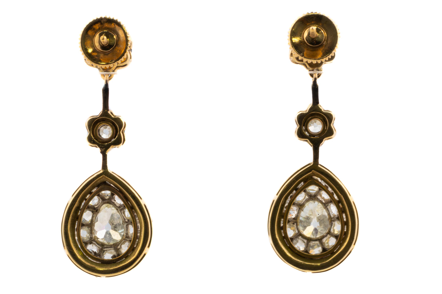 Victorian Antique Cut Diamond & Enamel Earrings