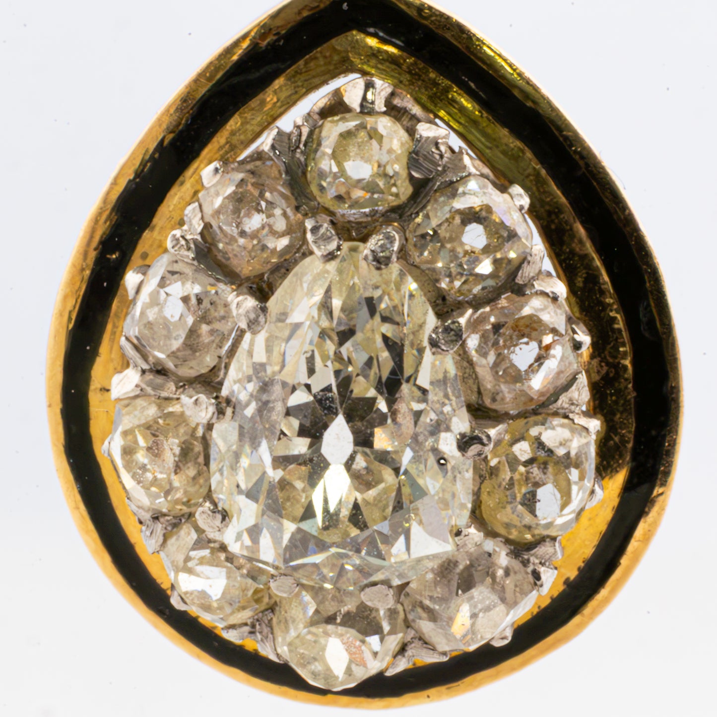 Victorian Antique Cut Diamond & Enamel Earrings