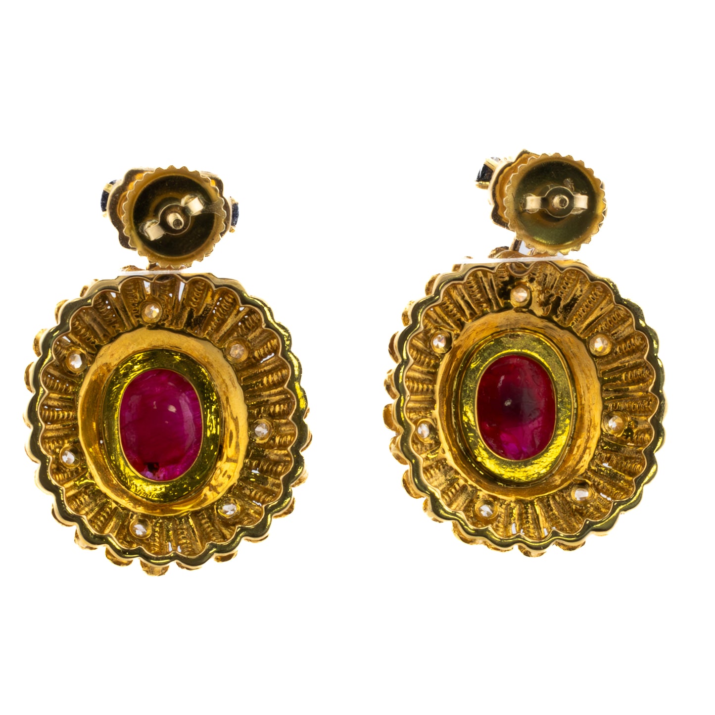 Cabochon Ruby, Sapphire & Diamond Earrings
