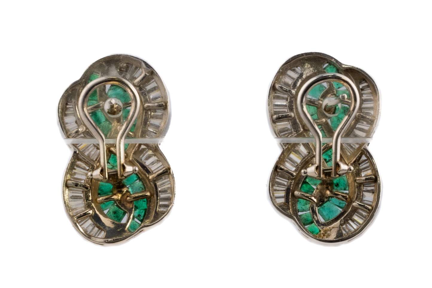 Emerald and Diamond Ribbon Motif Earrings