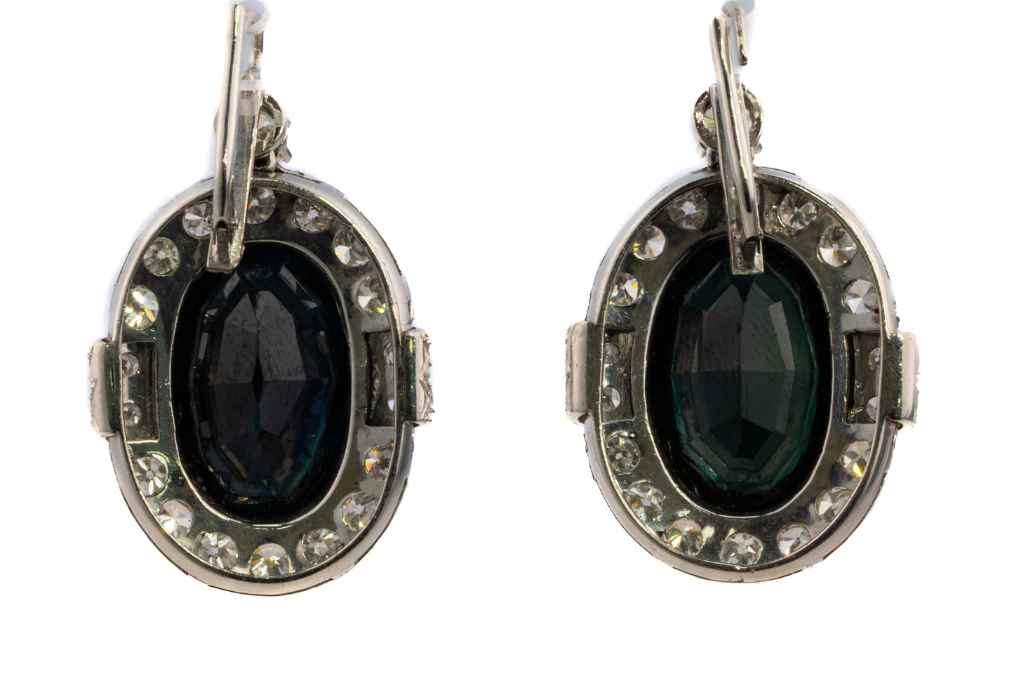 Diamond and Oval Sapphire Halo Drop Earrings