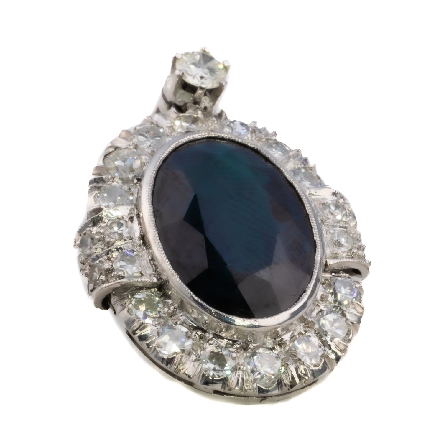 Diamond and Oval Sapphire Halo Drop Earrings