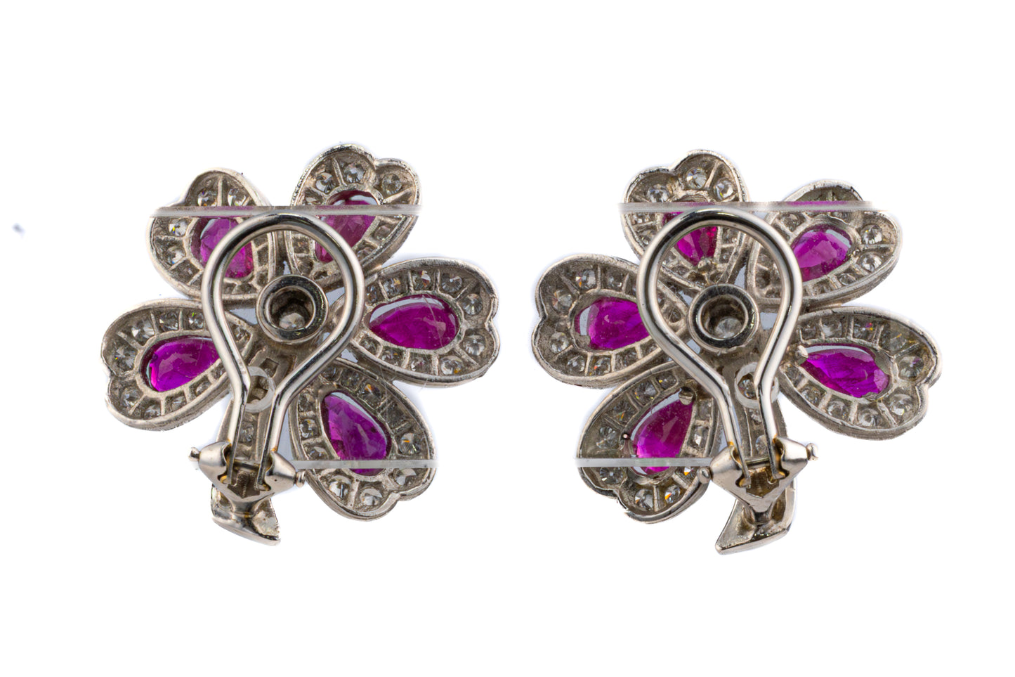 Ruby and Diamond Platinum Clover Earrings
