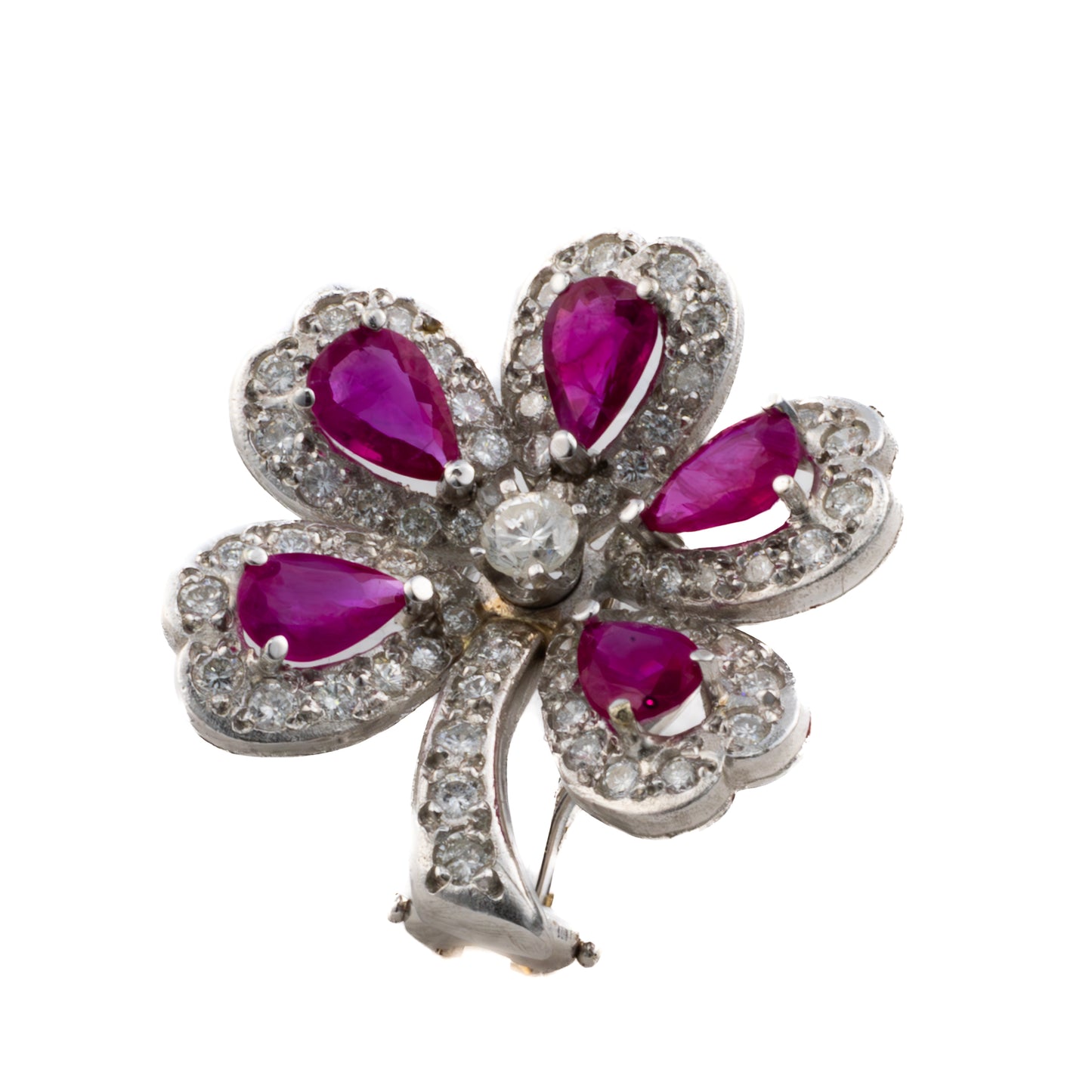 Ruby and Diamond Platinum Clover Earrings