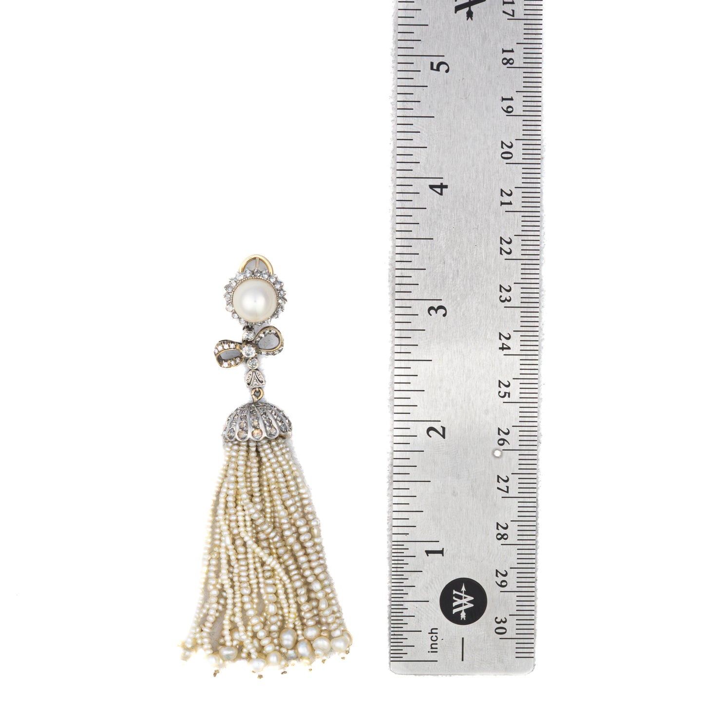 Pearl and Diamond Bow Tassel Earrings