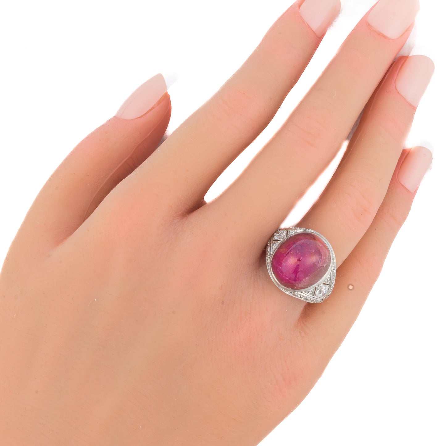 Cabochon Ruby and Diamond Ring