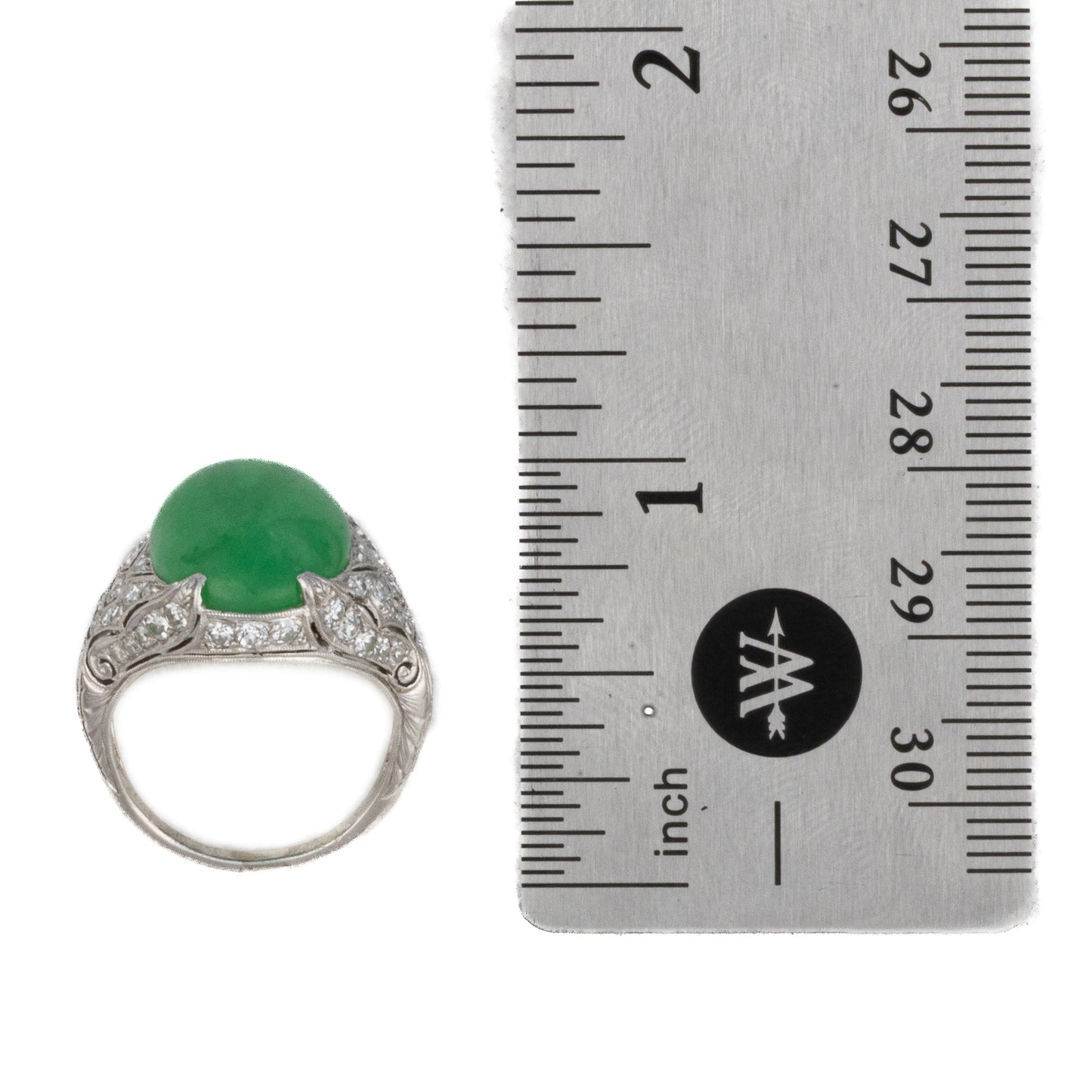 Art Deco Platinum Diamond and Jade Cabochon Ring