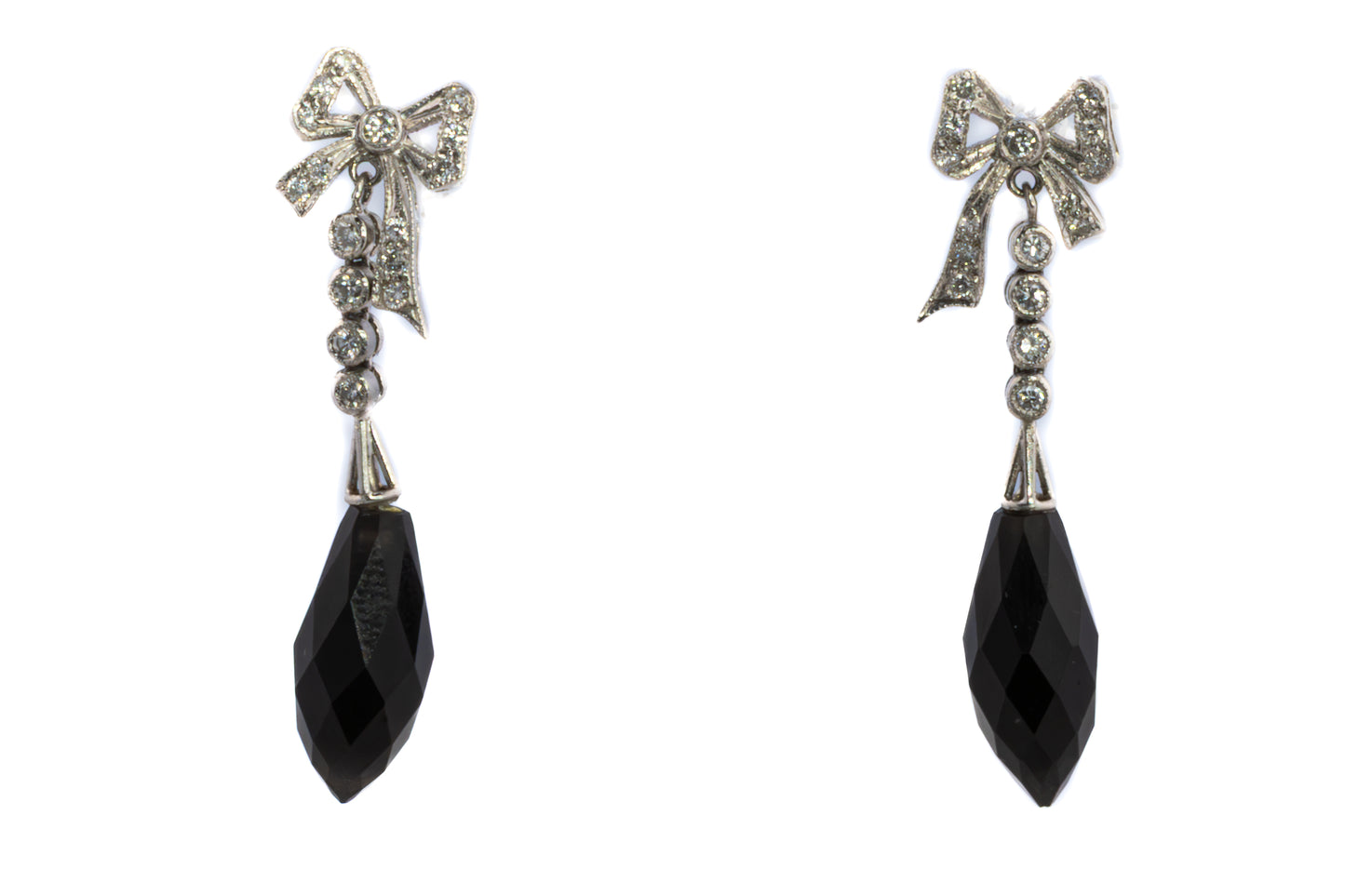 Diamond and Onyx Bow Drop Earrings
