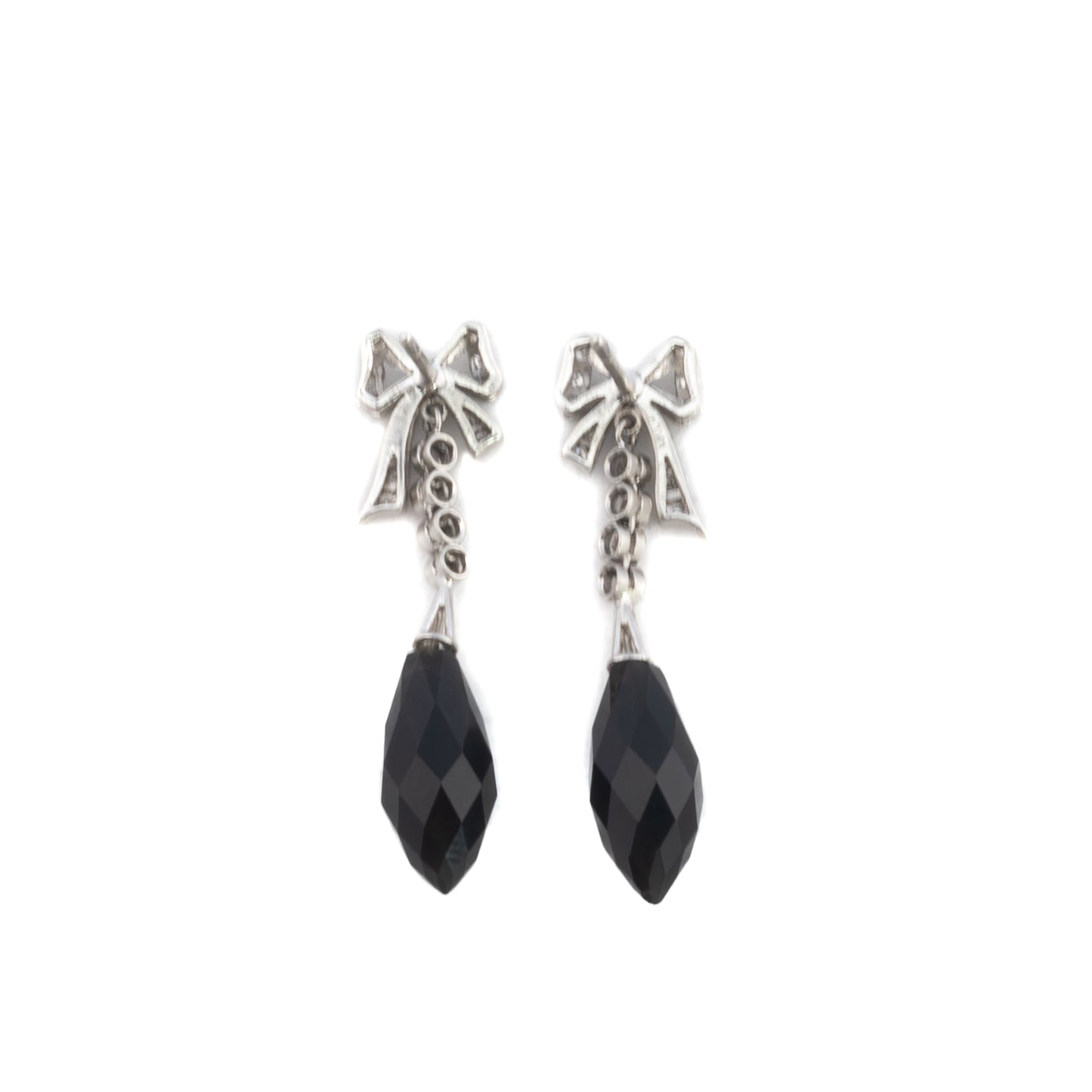 Diamond and Onyx Bow Drop Earrings