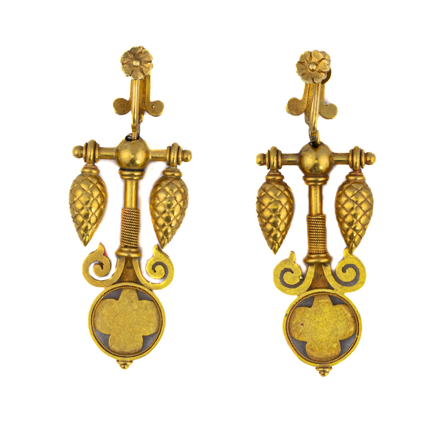 Antique Gold Etruscan Revival Drop Earrings