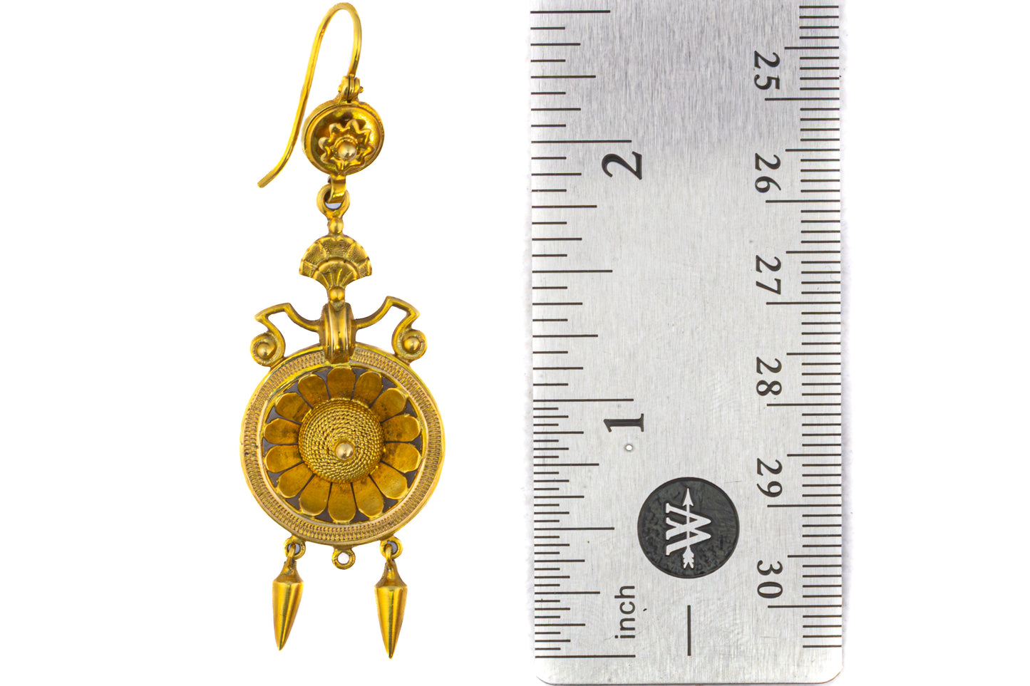 Antique 18 Karat Gold Etruscan Revival Drop Earrings