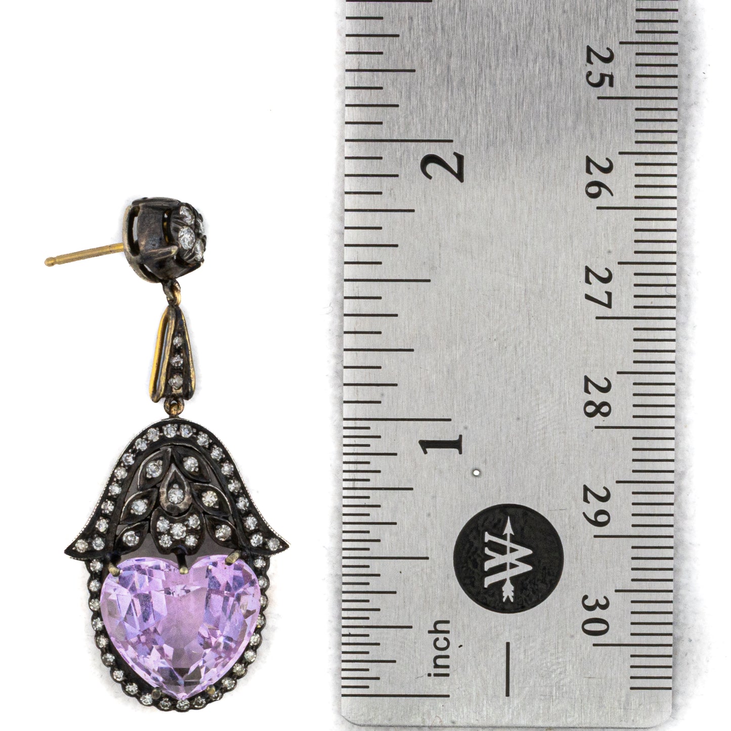 Antique-Style Heart-Shaped Kunzite and Diamond Earrings