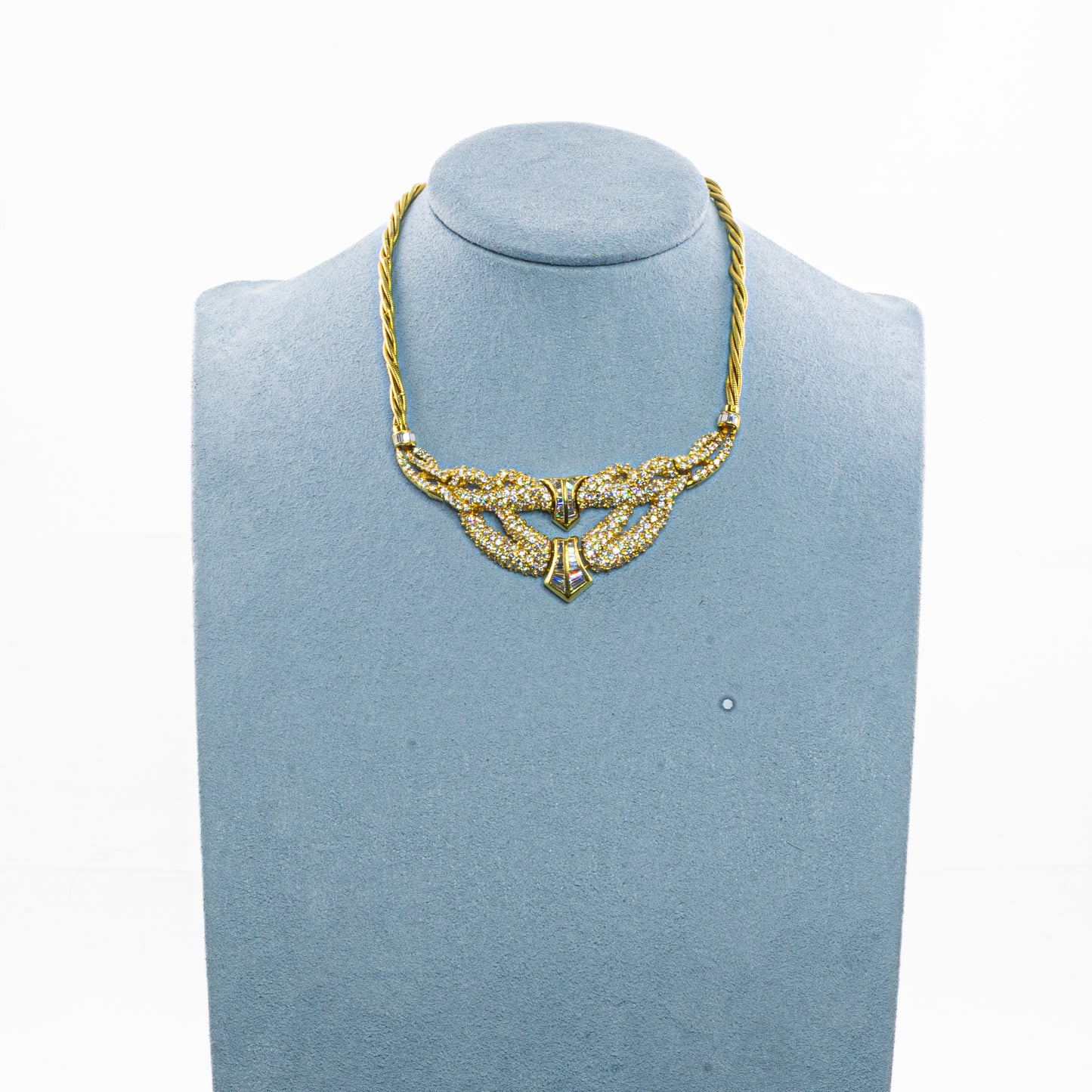 Round & Baguette Diamond Collar Necklace
