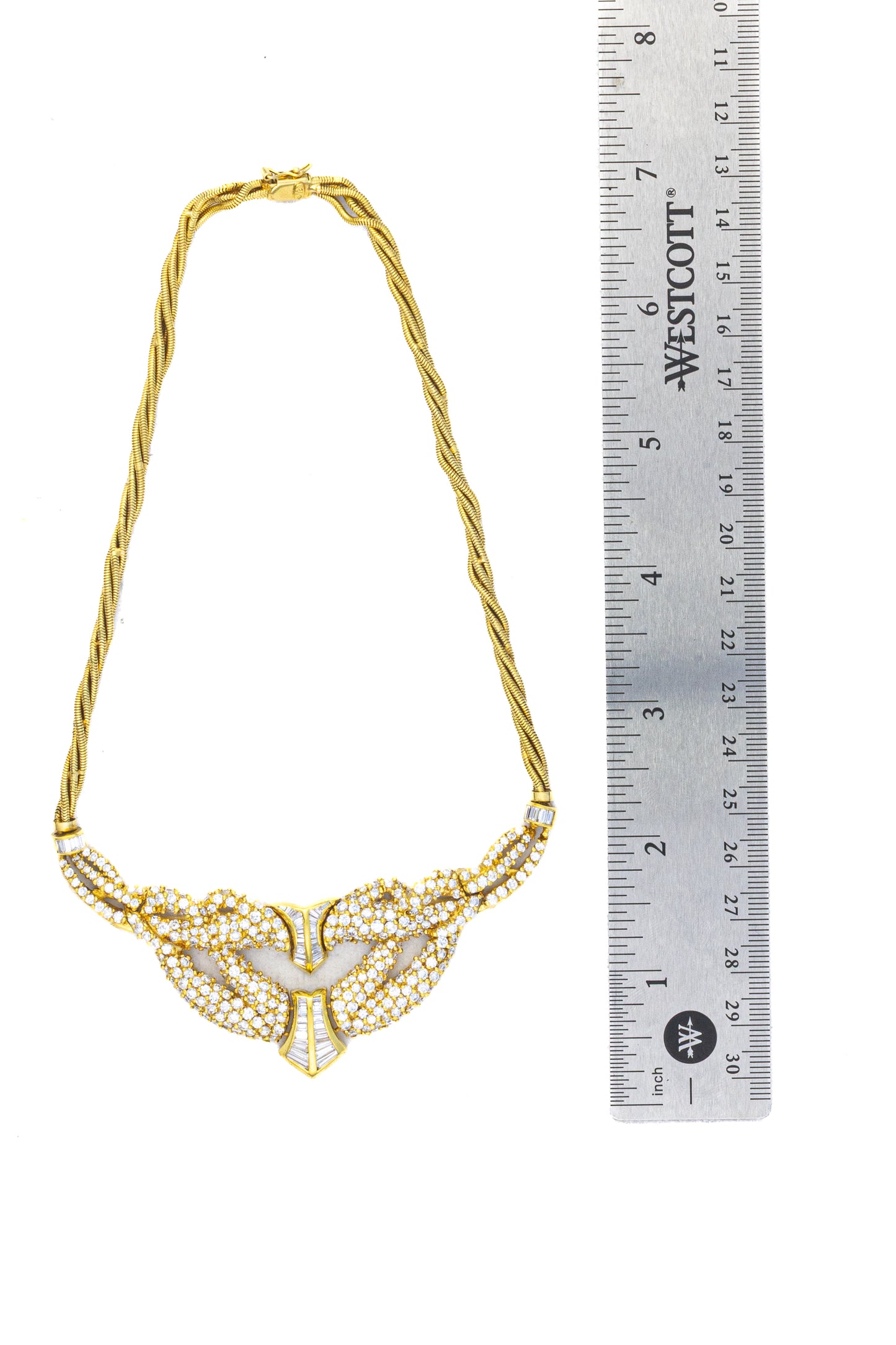 Round & Baguette Diamond Collar Necklace