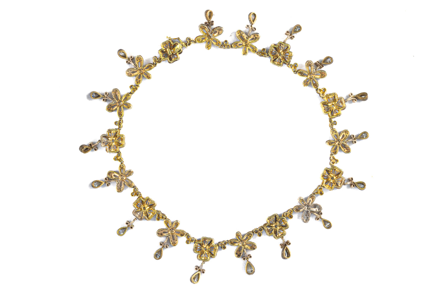 Two-Tone 18 Karat Gold Diamond Floral Necklace