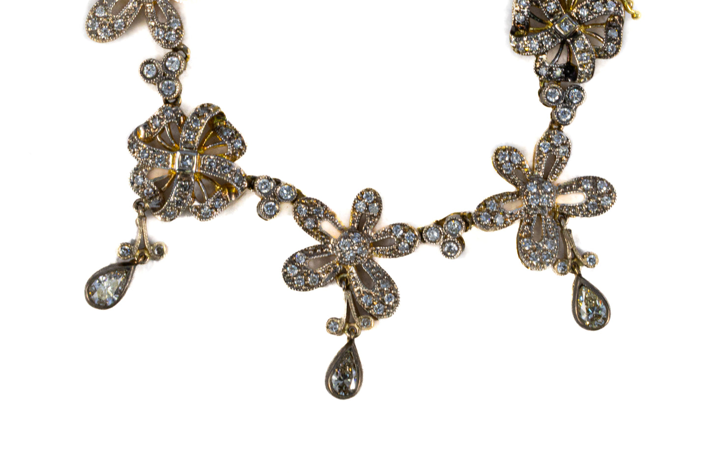 Two-Tone 18 Karat Gold Diamond Floral Necklace