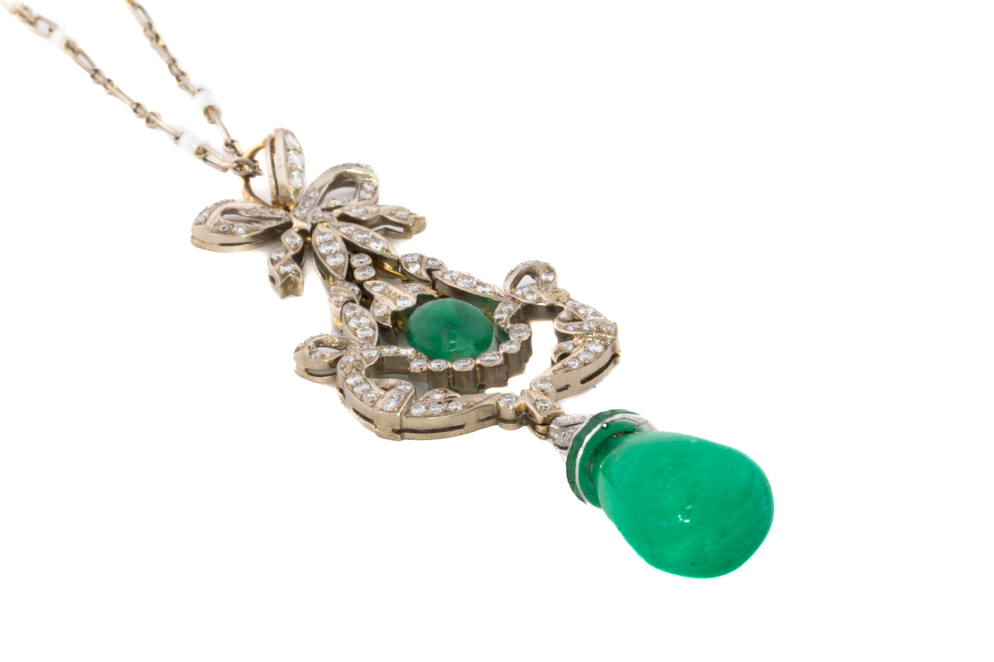 Emerald and Diamond Drop Pendant Necklace