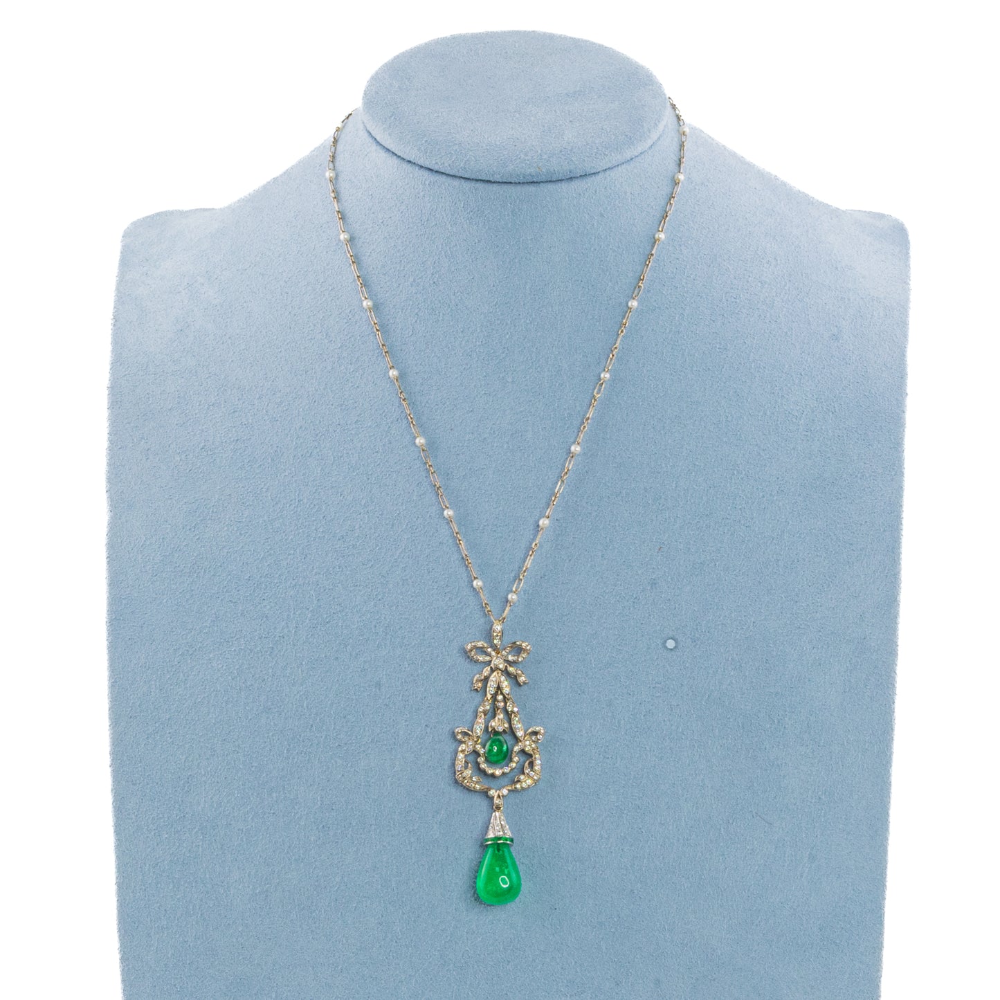Emerald and Diamond Drop Pendant Necklace