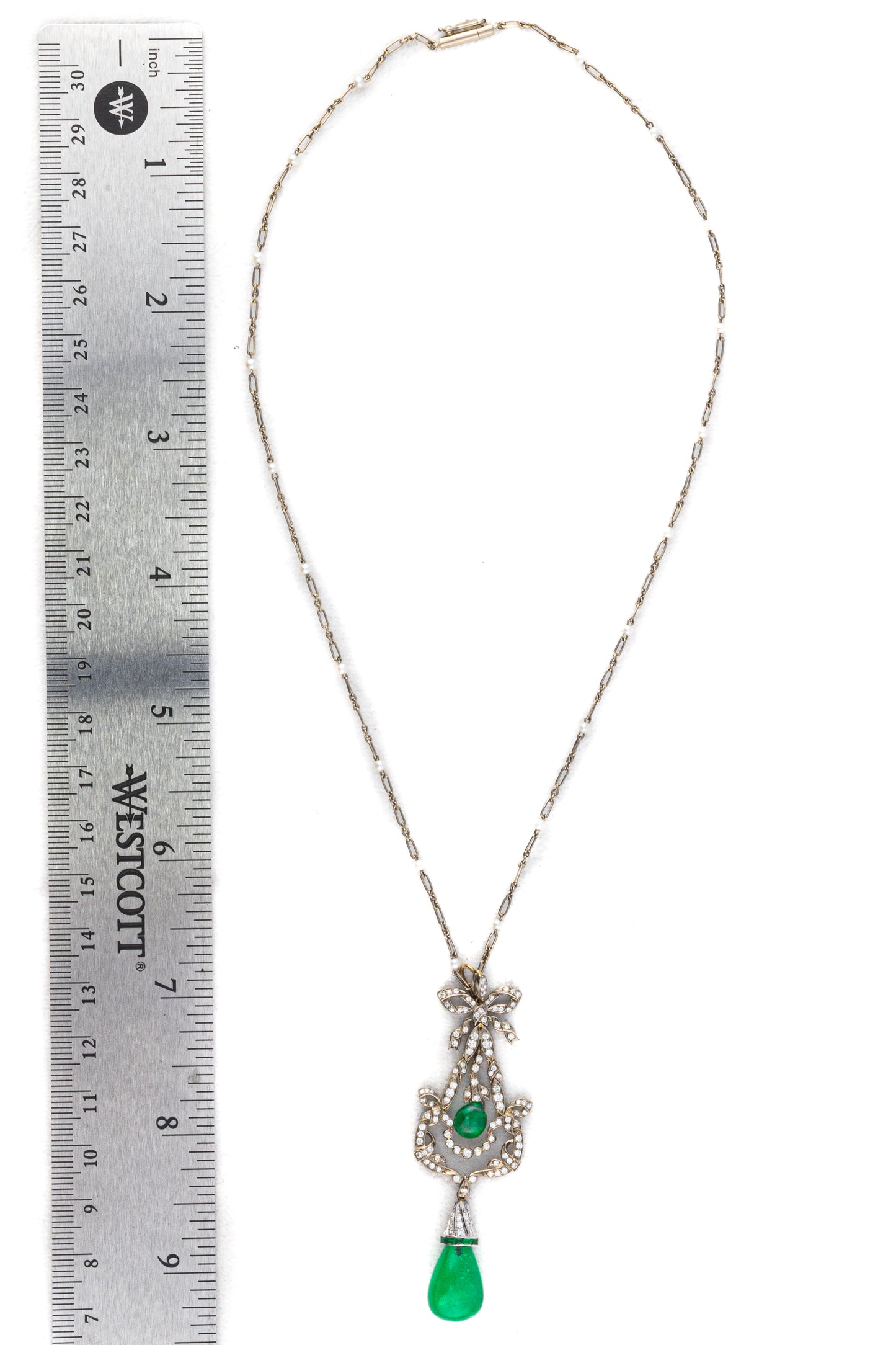 Emerald and Diamond Drop Pendant Necklace