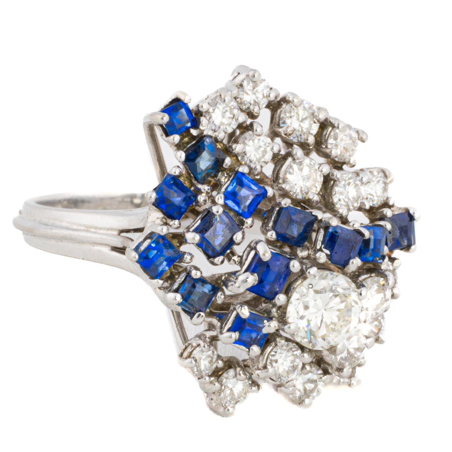 Diamond and Sapphire Cluster Ring