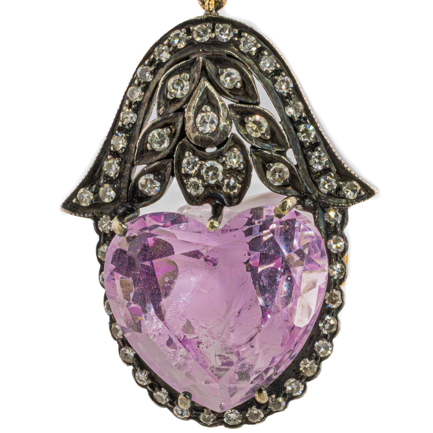 Antique-Style Heart-Shaped Kunzite and Diamond Earrings