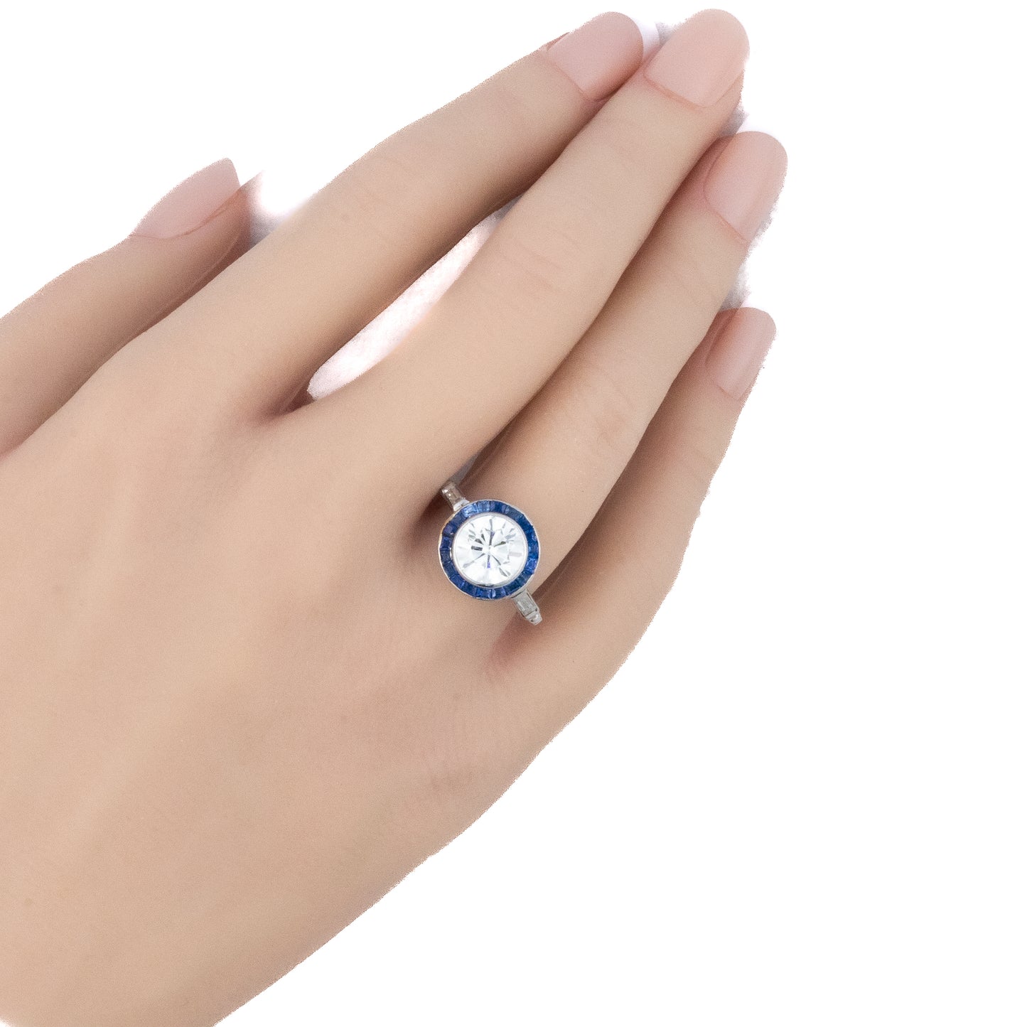 Art Deco Diamond and Sapphire Halo Ring
