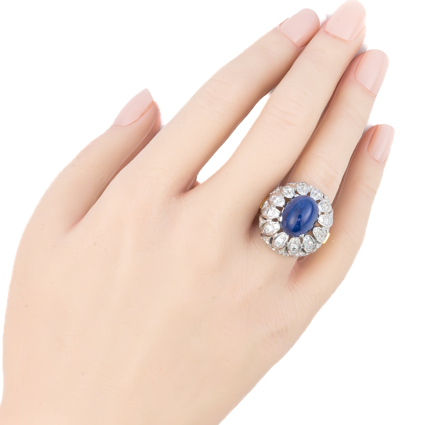 Art Deco Diamond & Cabochon Sapphire Ring