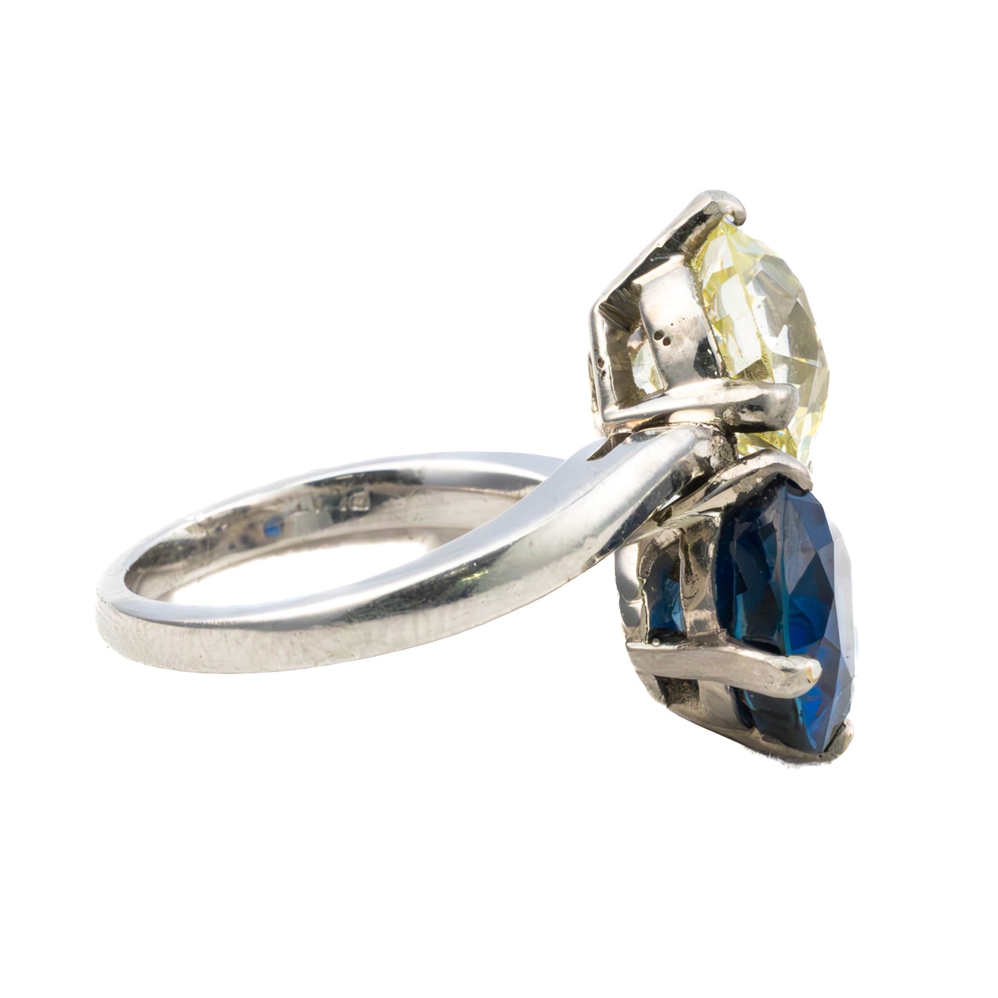 Platinum Toi et Moi Old European Cut and Sapphire Ring