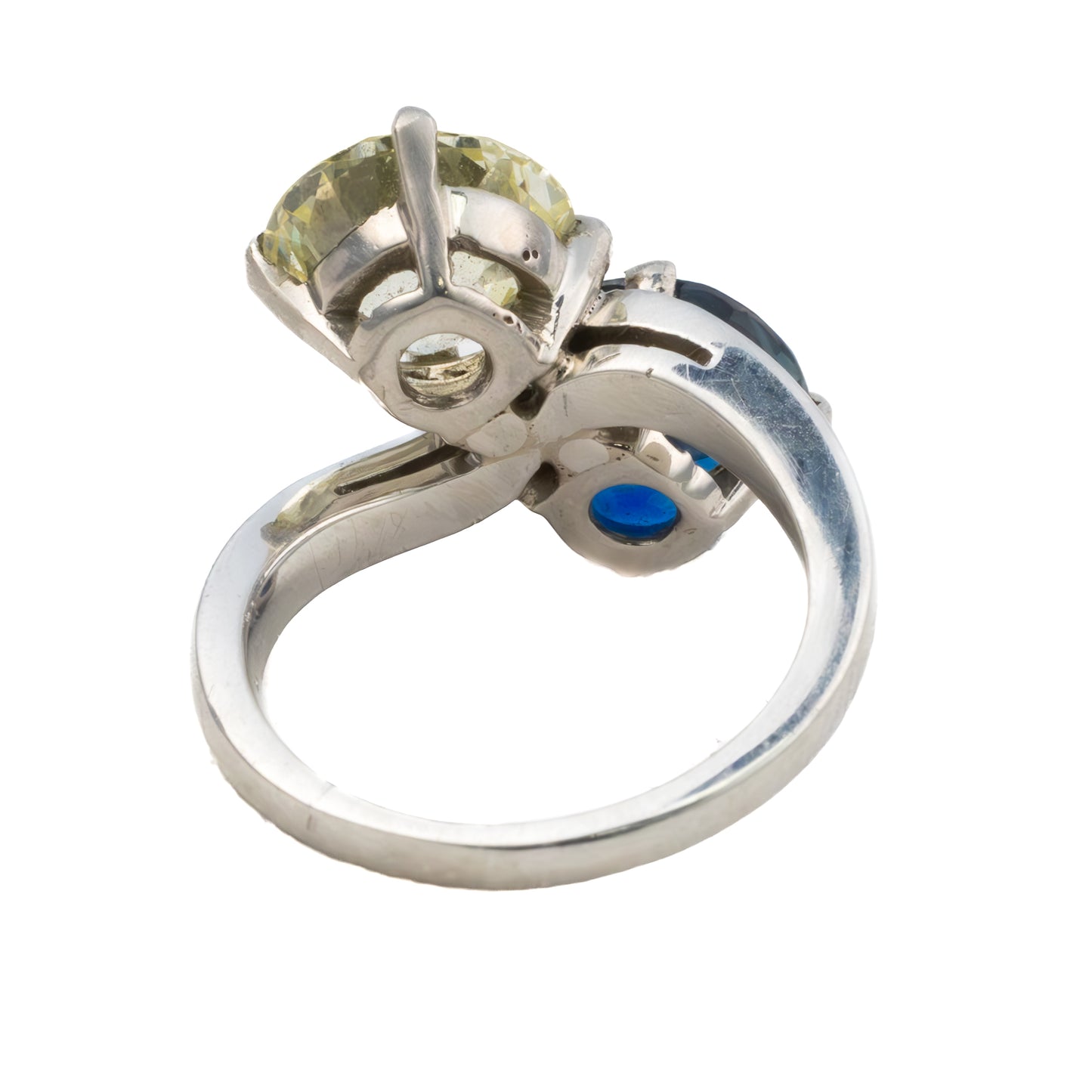 Platinum Toi et Moi Old European Cut and Sapphire Ring
