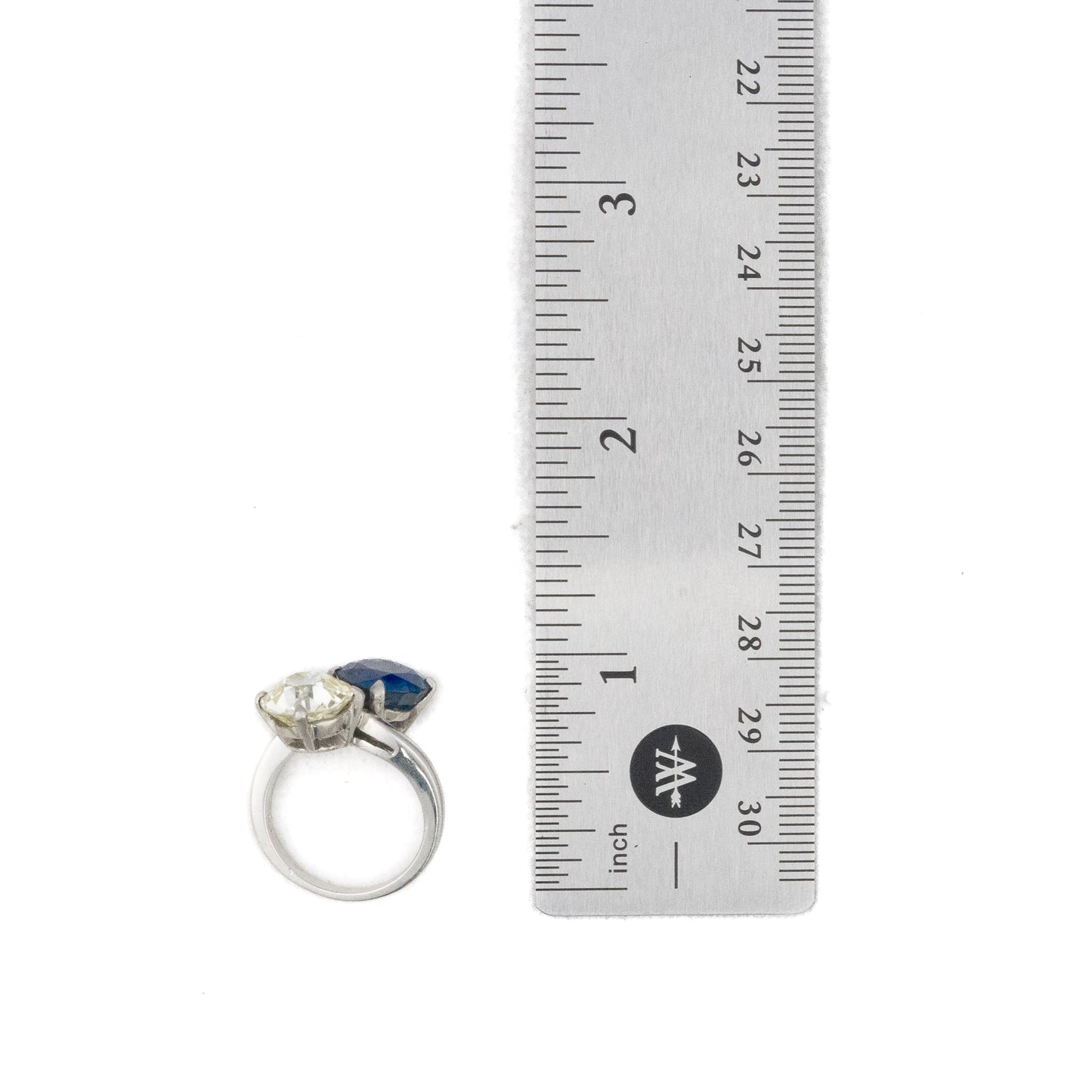 Platinum Toi et Moi Old European Cut and Sapphire Ring