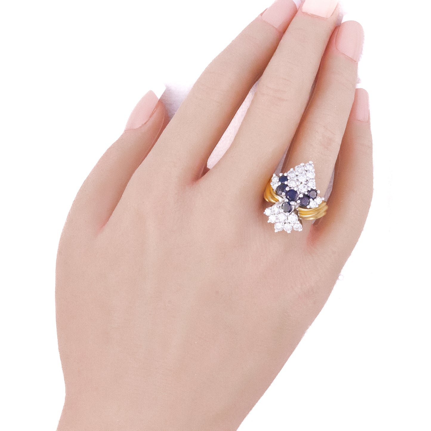 Two Tone Gold White and Black Diamond Cluster Ring