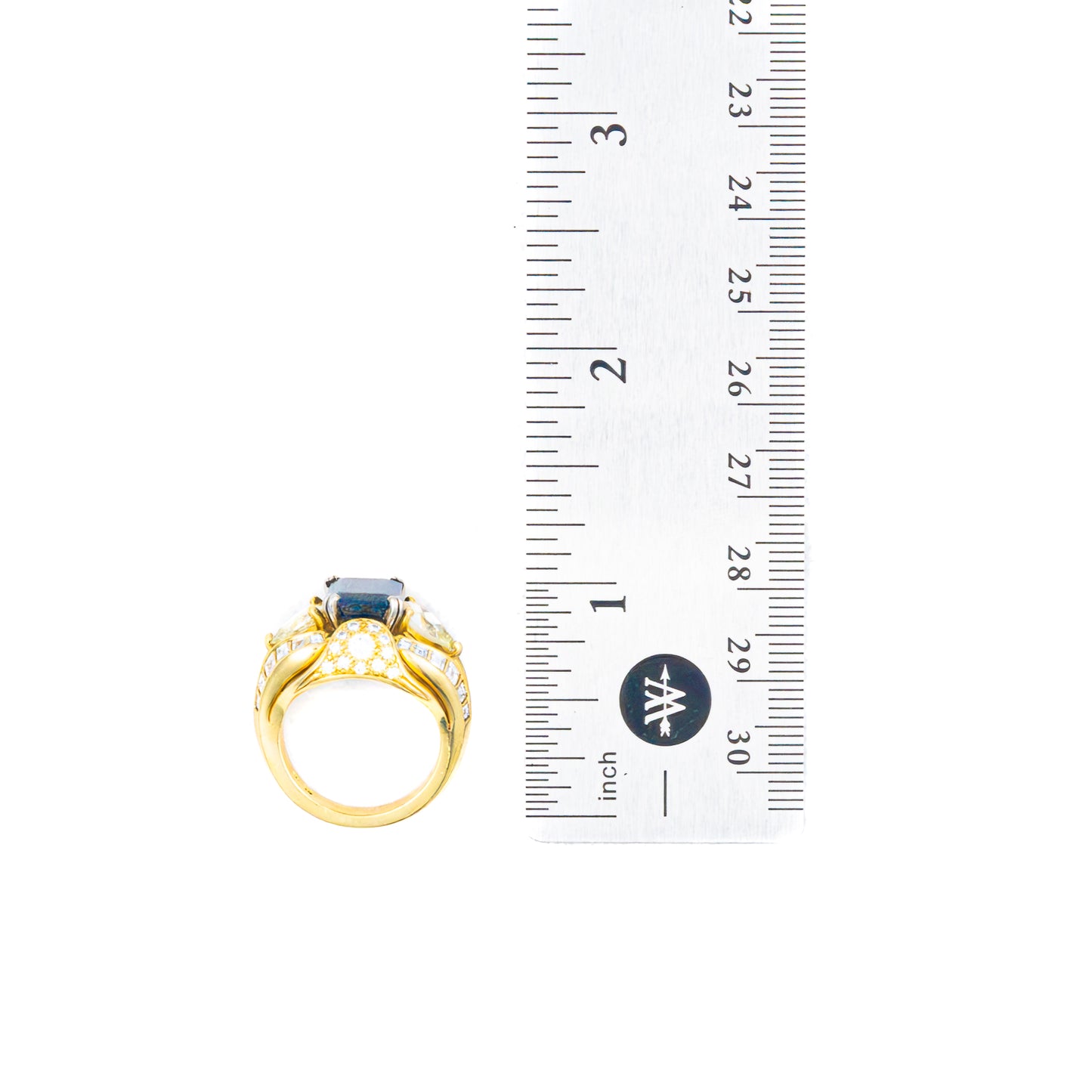Multi Cut Diamond and Emerald Cut Sapphire Dome Ring