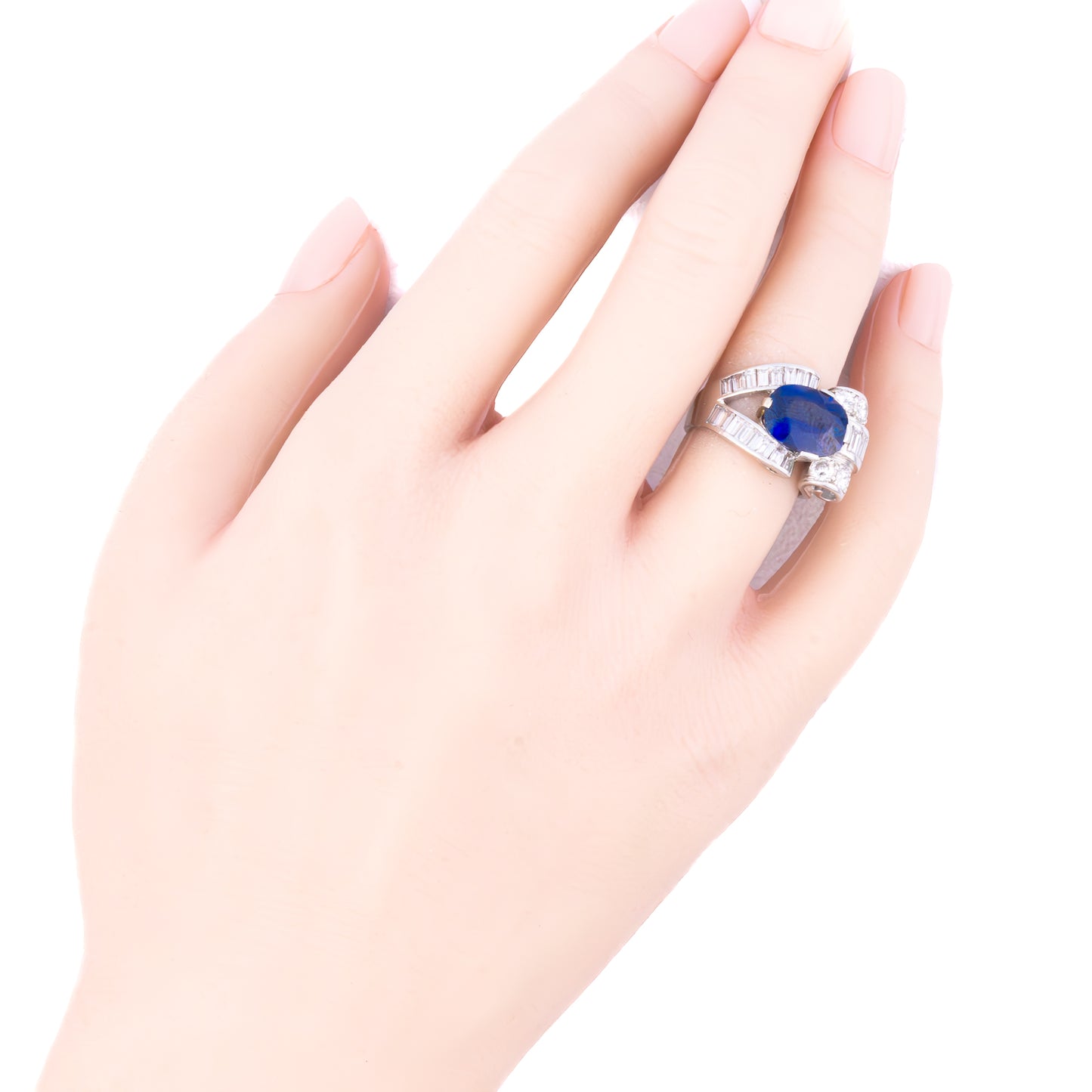 Platinum Sapphire and Diamond Baguette Ring