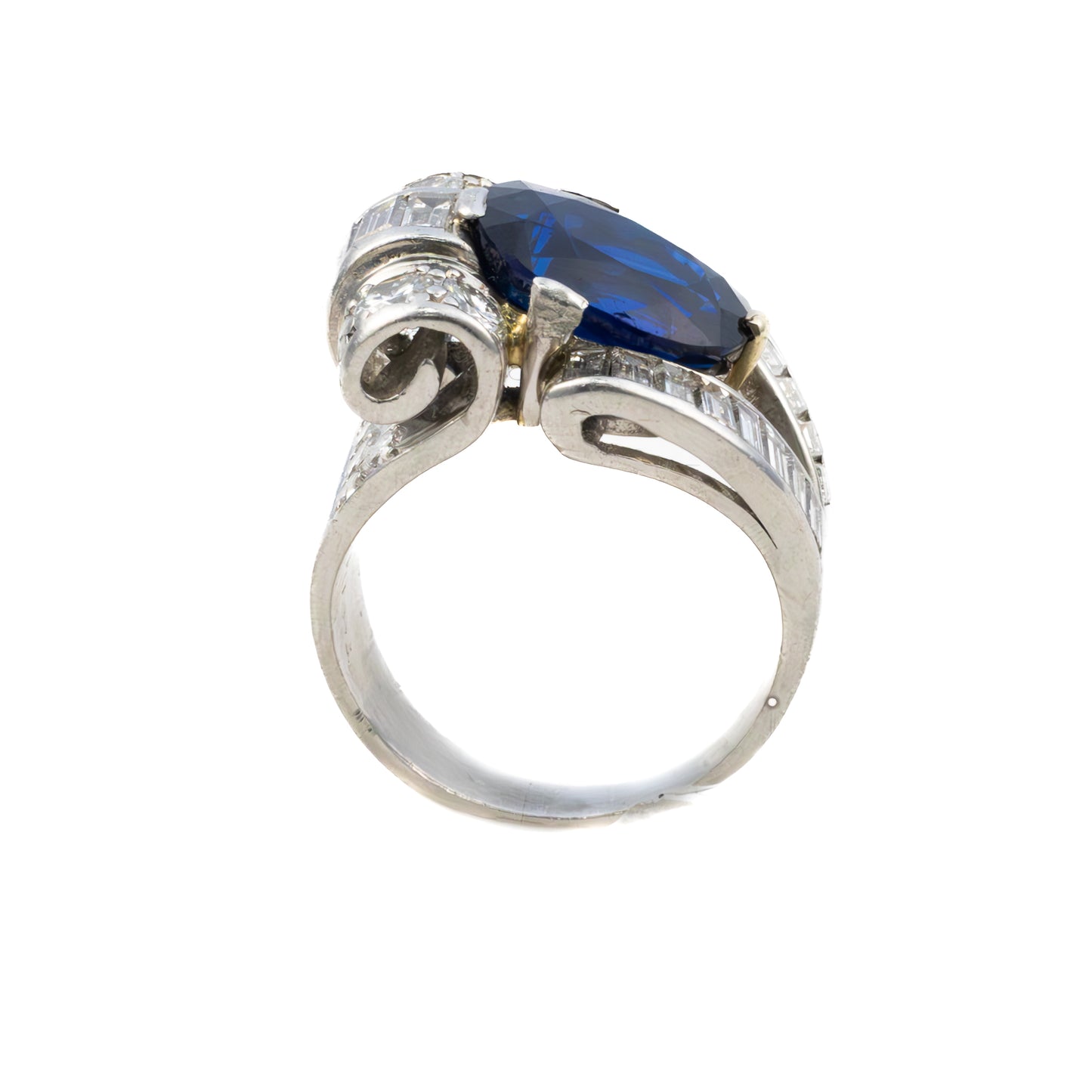 Platinum Sapphire and Diamond Baguette Ring