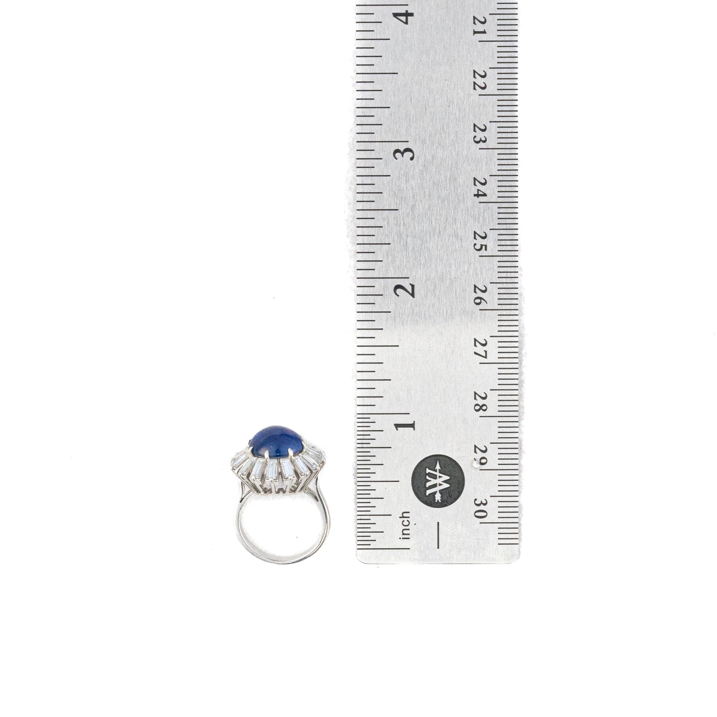 Cabochon Sapphire and Diamond Baguette Halo Ring