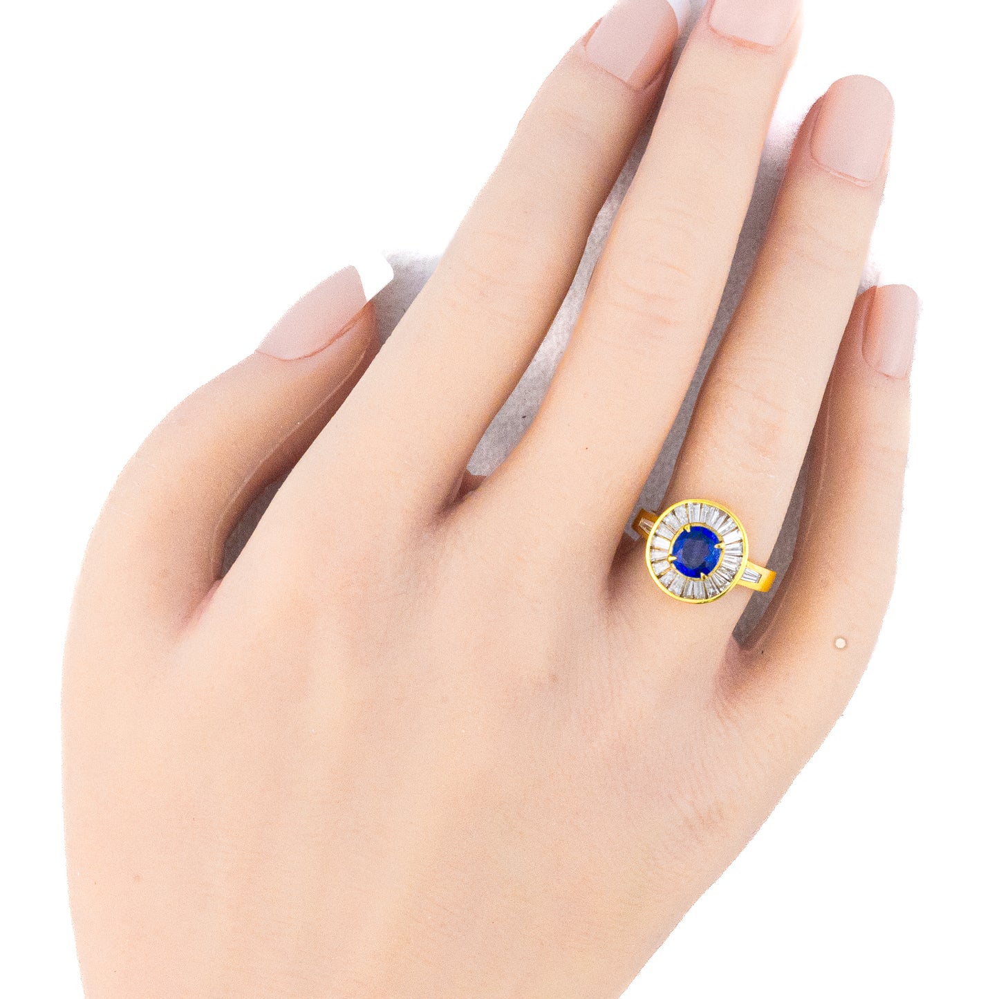 Sapphire and Diamond Baguette Halo Ring