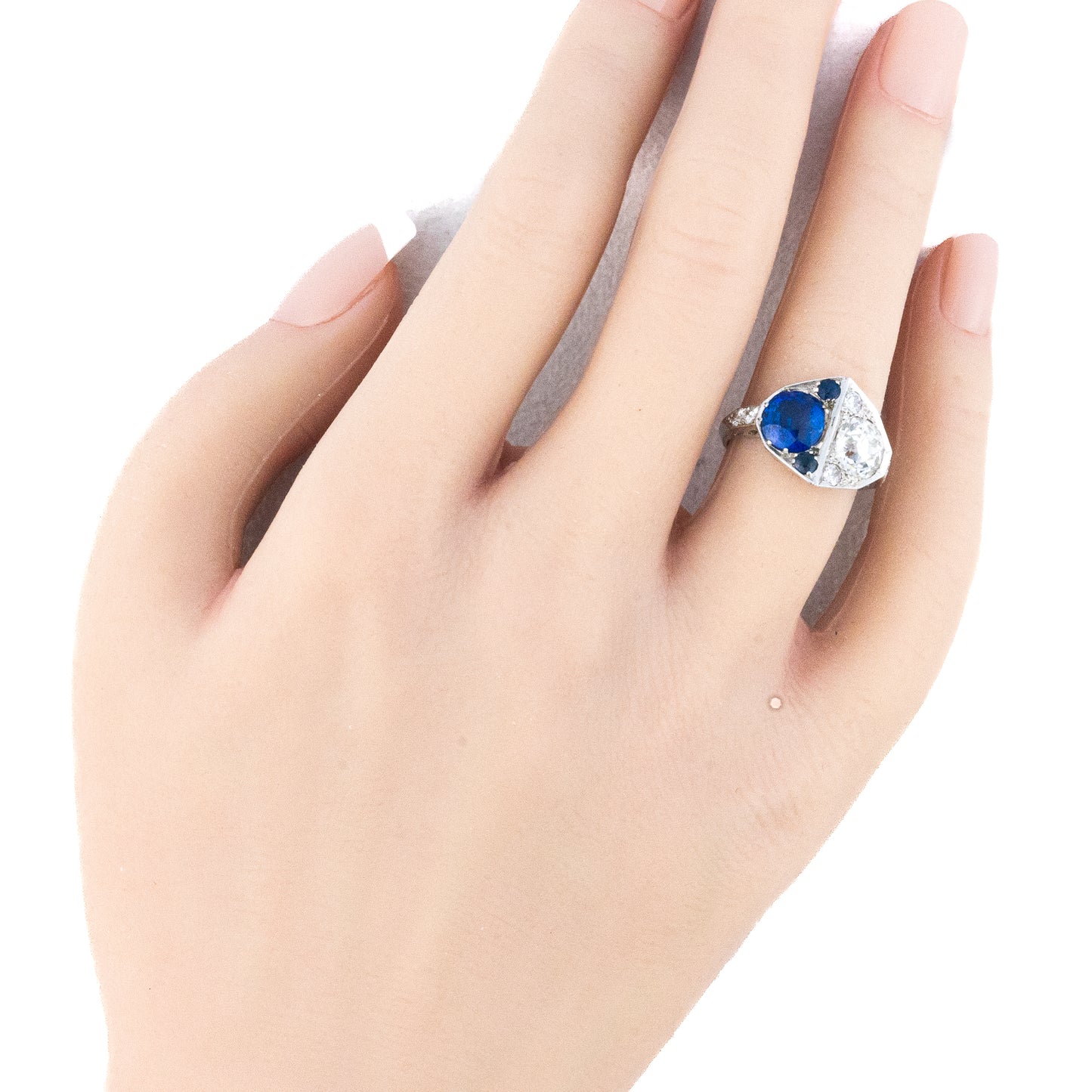 Sapphire and Euro Cut Diamond Ring